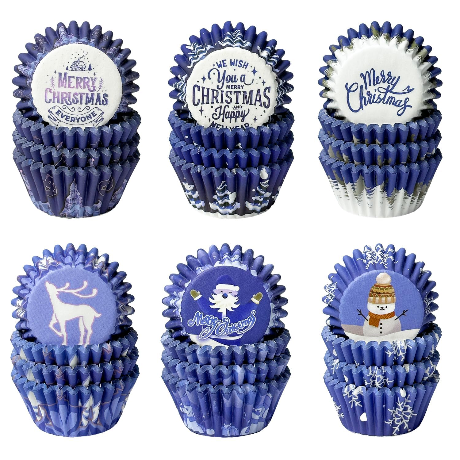 Gcardist Weihnachten Mini-Muffinförmchen Cupcake-Becher 300 Stück Lebensmittelqualität 6 Verlauf-Design Weihnachten Blaue Schneeflocke Muffinpapier Backförmchen Cupcake-Hüllen (Kleine Größe)