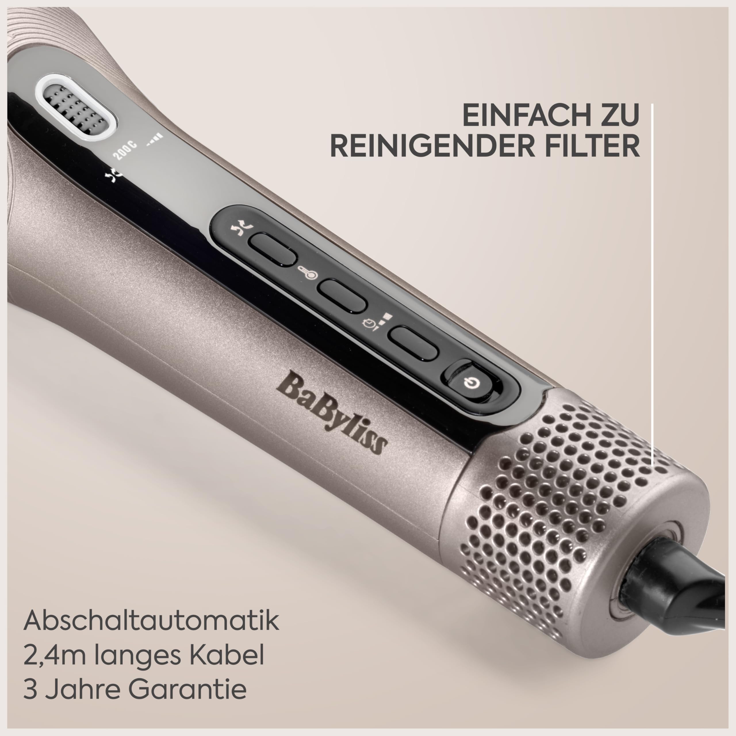 BaByliss Style Secret Air Automatisch Lockenstab – 25mm mit sanfter Wärme & Luftstrom, 48 Styling‑Kombinationen für definierte Locken, Beach Waves oder Föhn‑Look, für kurzes & langes Haar, C6686E