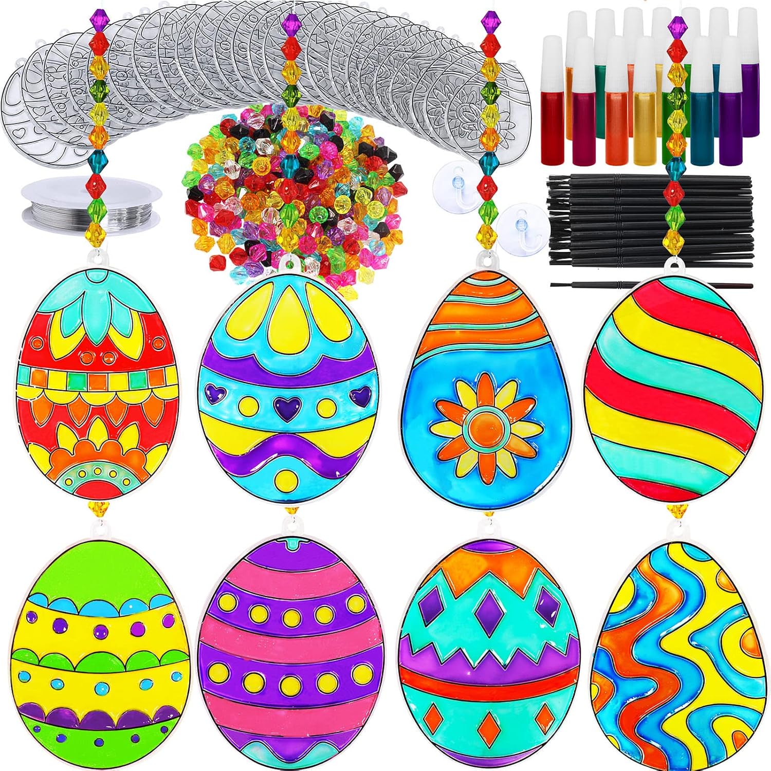 24 Sets Easter Egg Suncatcher Ornaments Decoration DIY