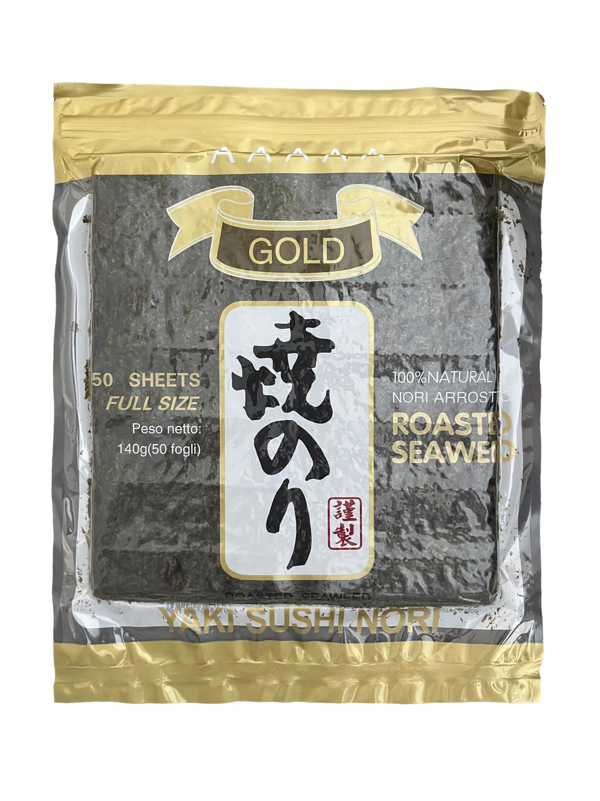 Getrocknete Nori-Algen für japanisches Sushi Gold, 1 Packung mit 50 Blatt (10 Pack)