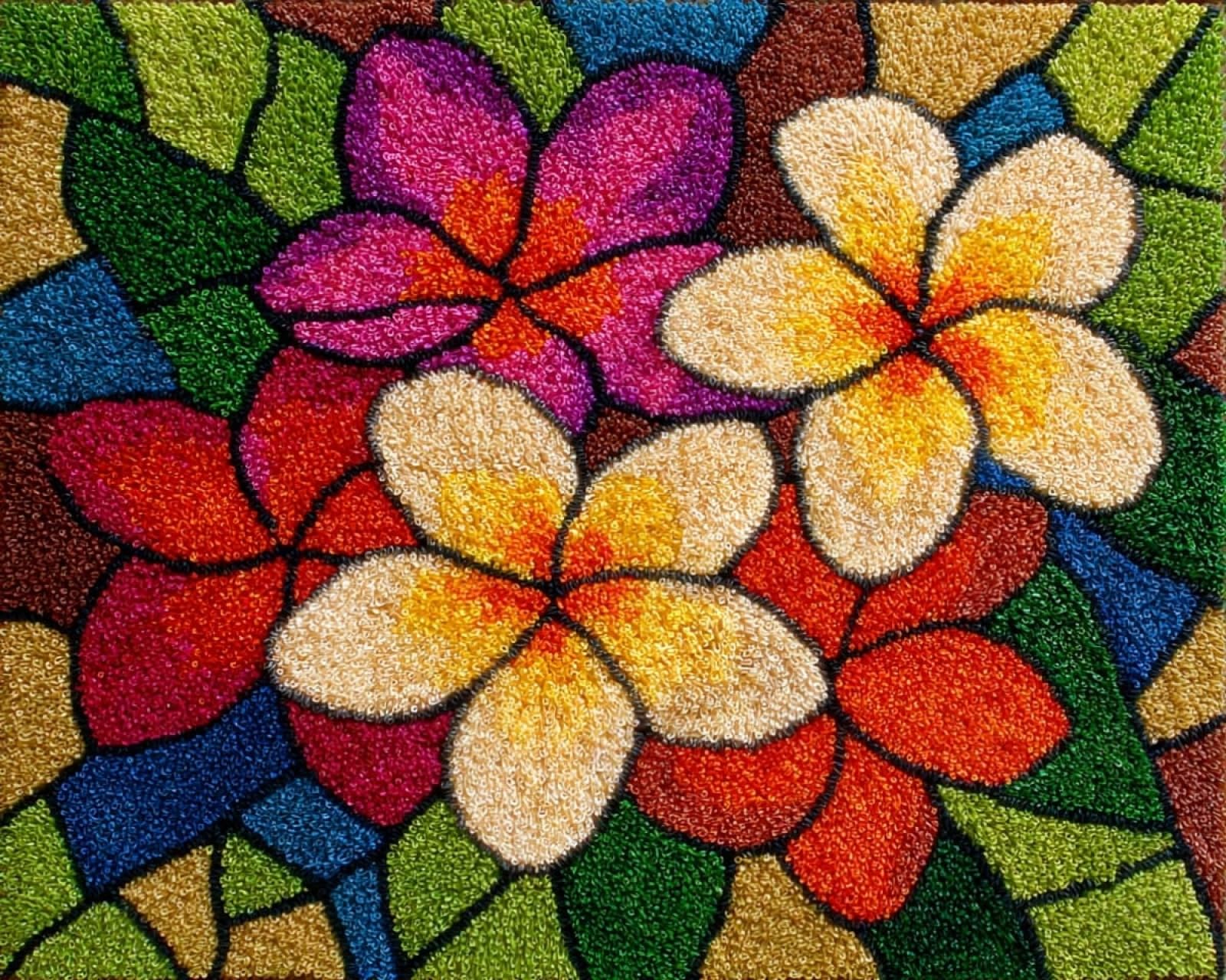 Wallphantom Latch Hook Kits for Kids and Adults,Beautiful Frangipani,DIY Latch Hook Rug Making Kit,Carpet Making Crochet Kits Needlework Crafts for Home Decor,80x115cm