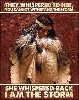 Native American Wall Art 11x14 - She Whispered Back I Am The Storm - Inspirational Quote Wall Decor - Motivational Poster for Women's Empowerment - Rustic Boho Decor for Living Room Bedroom Art