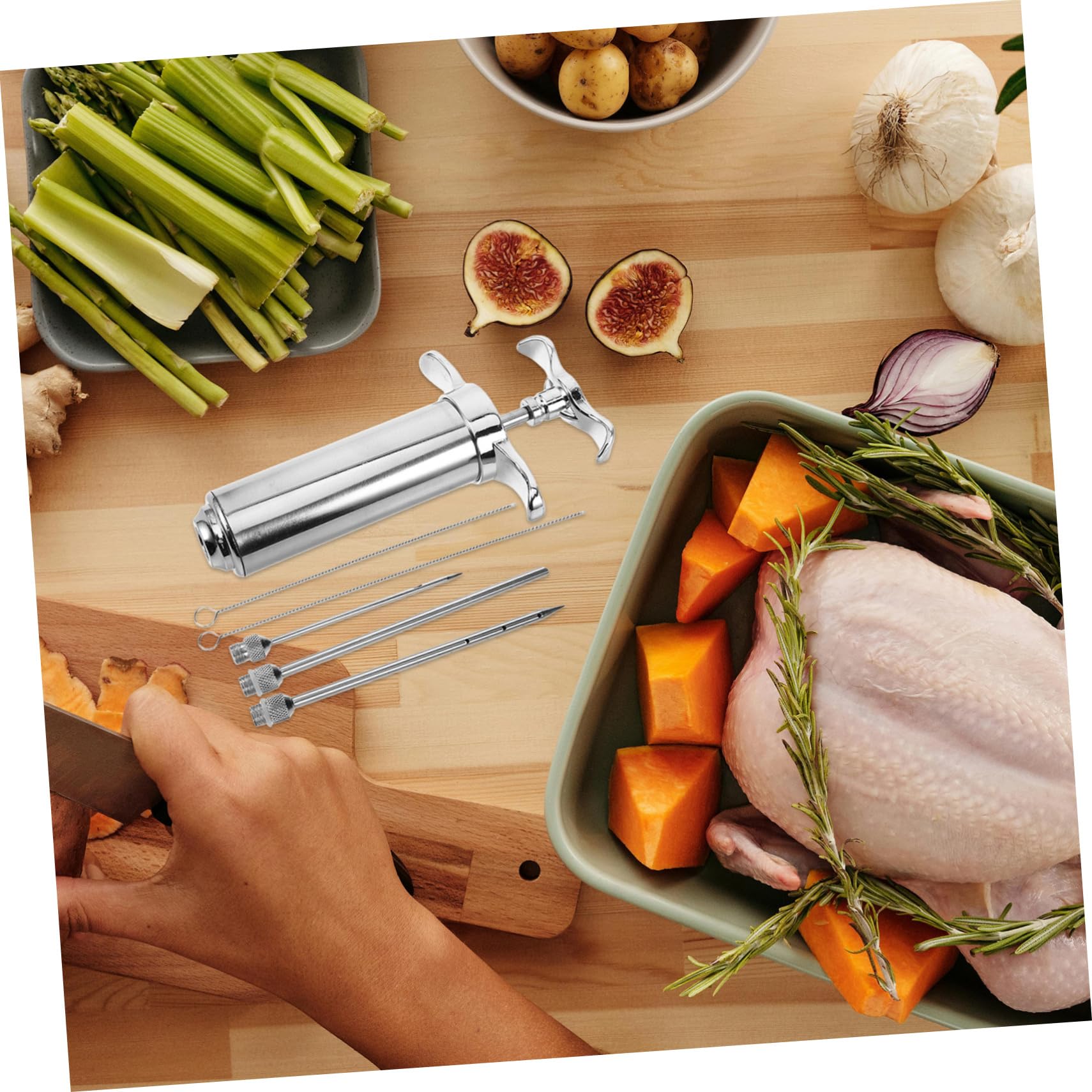 MAGICLULU Geflügelspritze aus Edelstahl Fleischinjektionsspritze für Pute und Fisch mit Reinigungsbürste für Bbq und Grillen