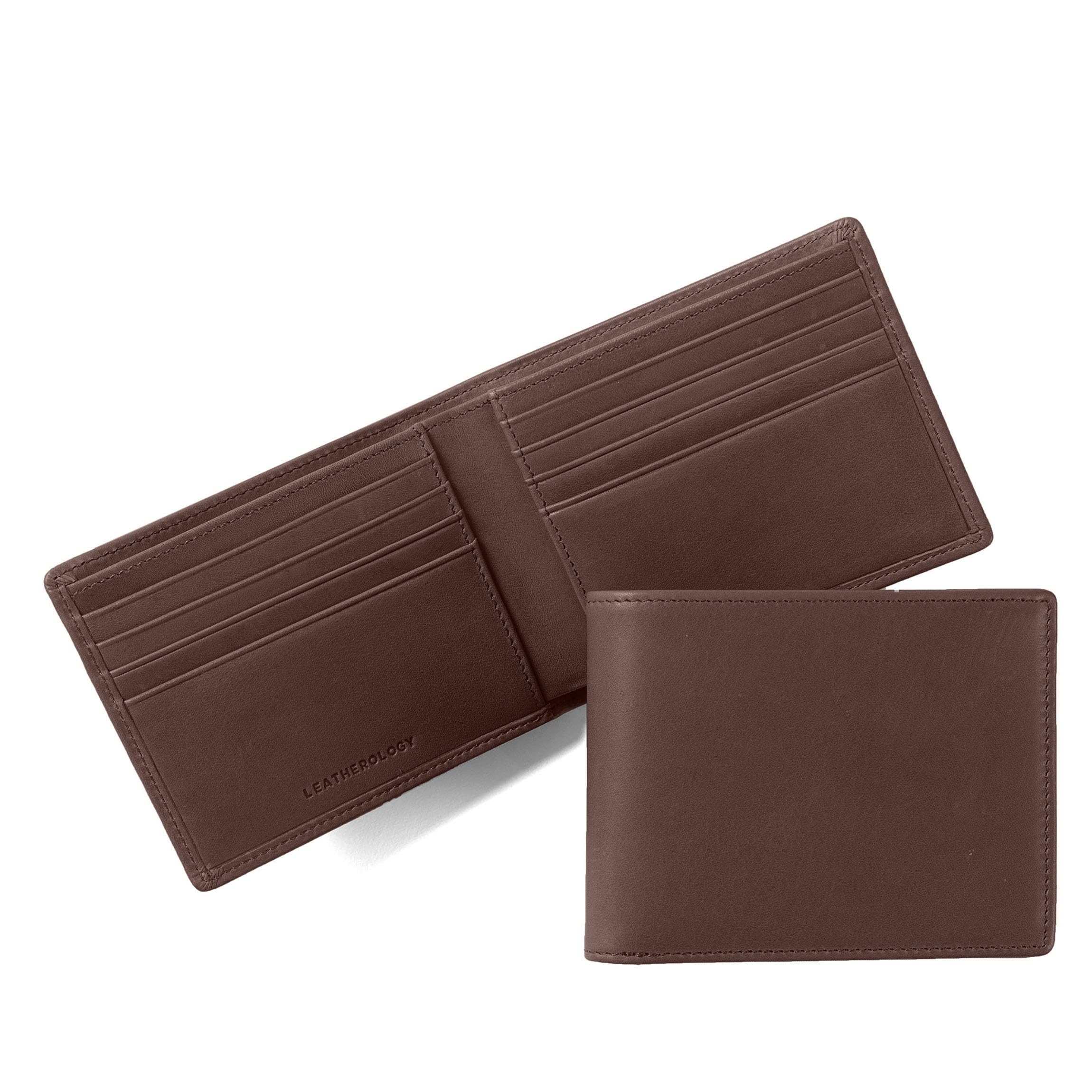 Leatherology Premium Mahogany Bifold Wallet - 8 credit card slots, single bill compartment, slimmer folded design