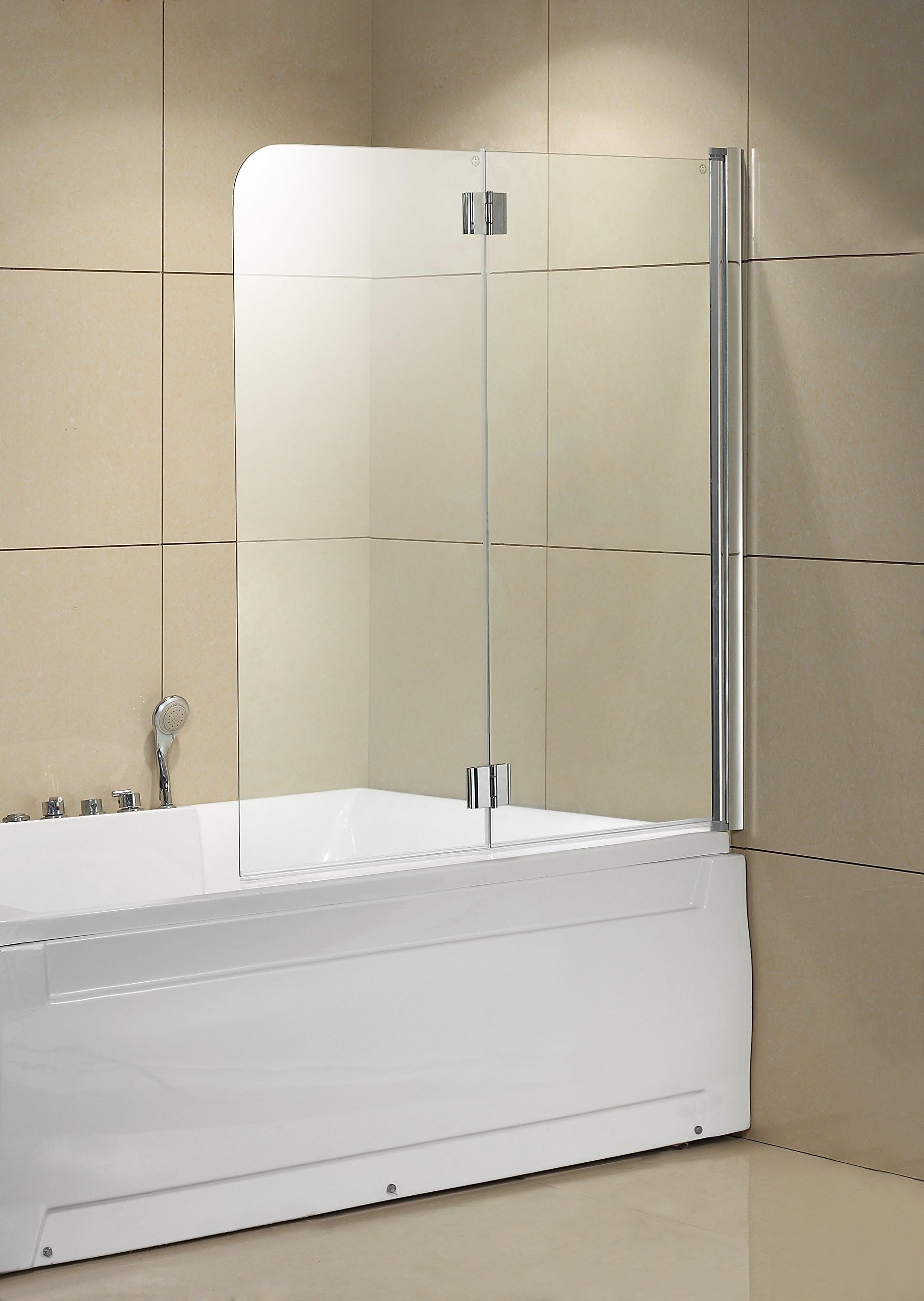 MFYO 55"X49" Bath Shower Door Tub Screen Aluminum Frameless Hinged 1/4 Tempered Glass