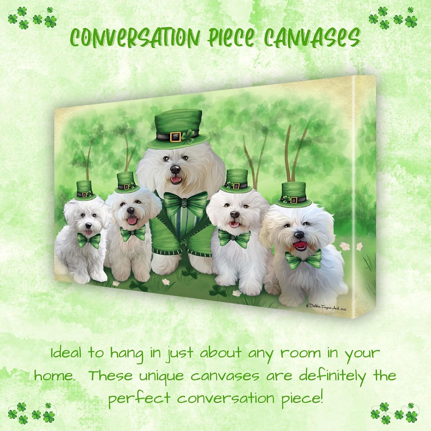 Doggie of the Day Irish Family with Bichon Frise Dogs Canvas Wall Art - Premium Quality Ready to Hang Room Decor - 1.5" Thick Canvas Wrap 8" x 10"