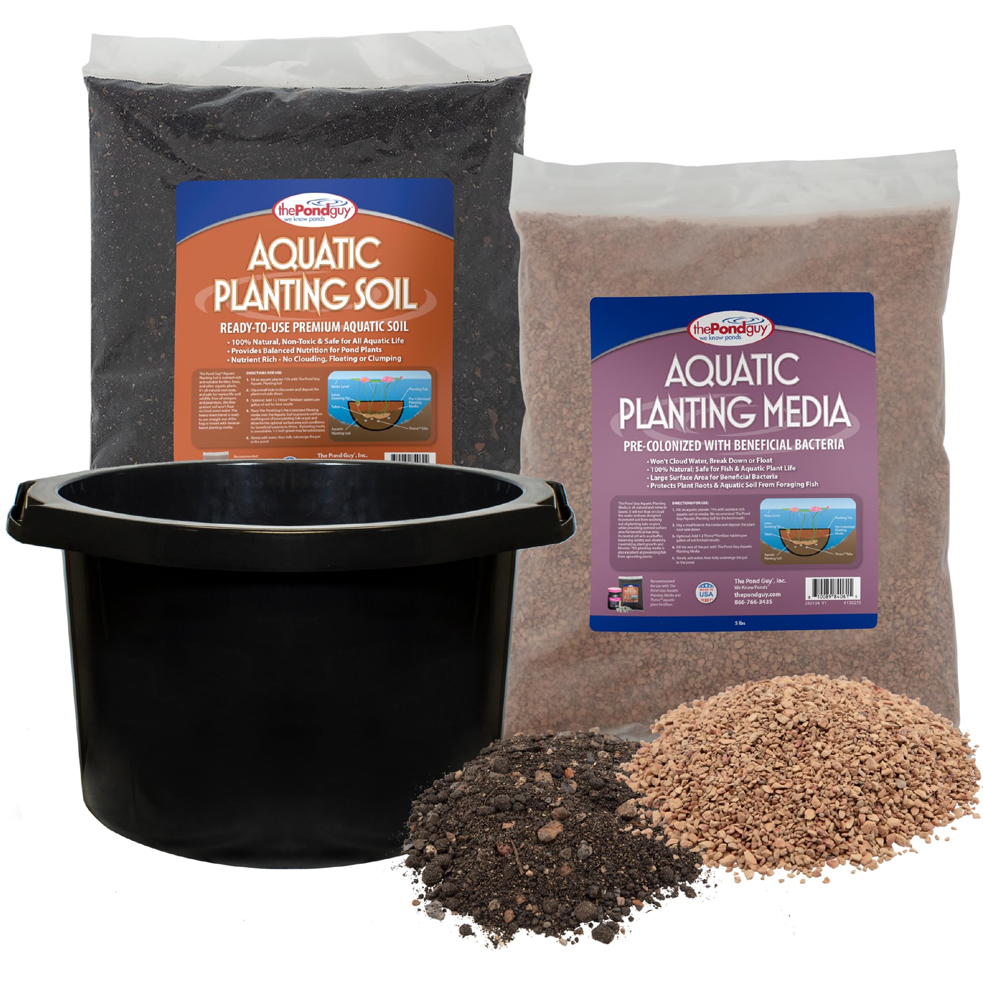 The Pond Guy Planting Tub Kit for Aquatic Plants with Soil & Media, Outdoor Water Garden Planter Pot for Lily, Lotus & Bog Plants, Small Tub Kit