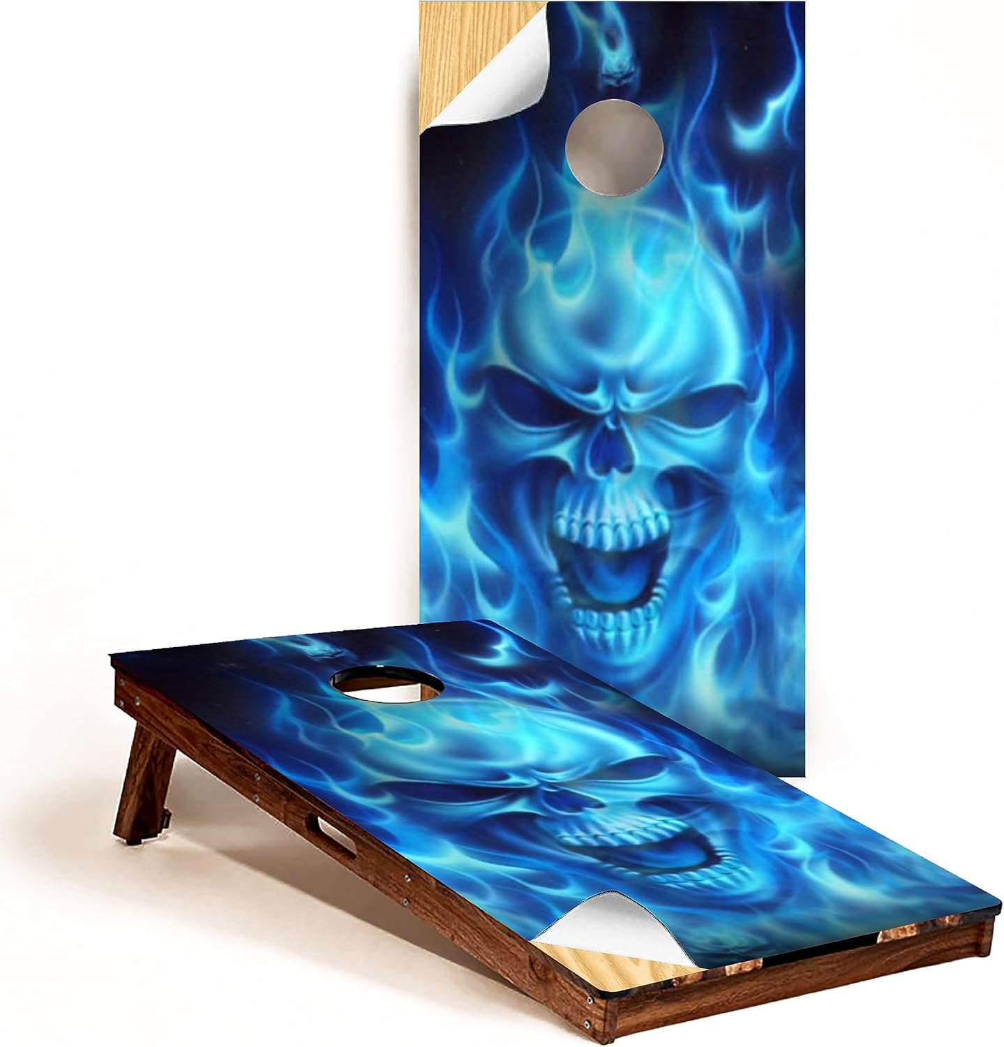 GRAPHIX EXPRESS - Skull Cornhole Board Wrap - C15 Flaming Skull - Laminated Weatherproof Vinyl Decal - Easy Bubble-Free Application - Stickers Dimensions: 2' x 4' - Set of 2