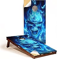 Vista 1 de GRAPHIX EXPRESS - Envoltura de tablero de cornhole de calavera - Calavera Flaming C15 - Calcomanía de vinilo laminado resistente a la intemperie