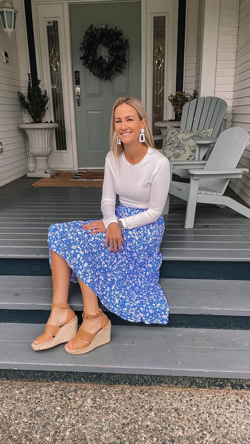 PRETTYGARDEN Women's Ditzy Floral Print Midi Skirt Boho Elastic High Waist Long Skirts for Women Trendy High Low Hem - Image 4