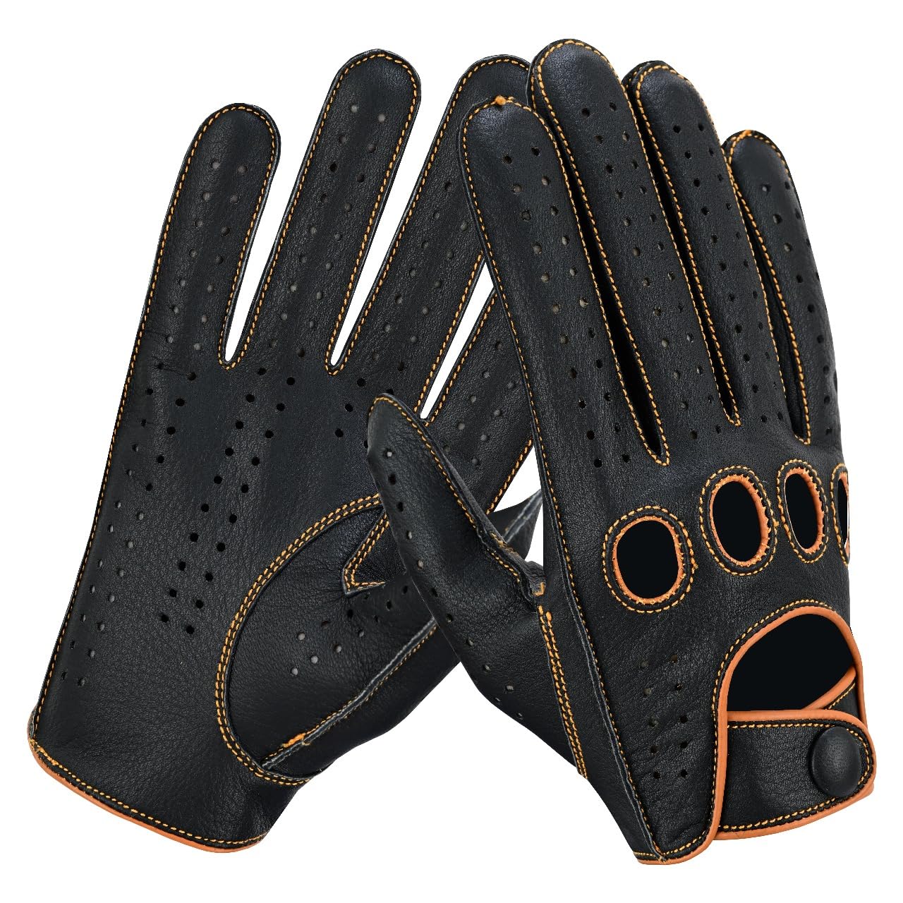 Riparo Men's Leather Driving Gloves – Genuine Cowhide Full-Finger Gloves for Driving &amp; Motorcycle Riding – Breathable Perforated Motorsport Style