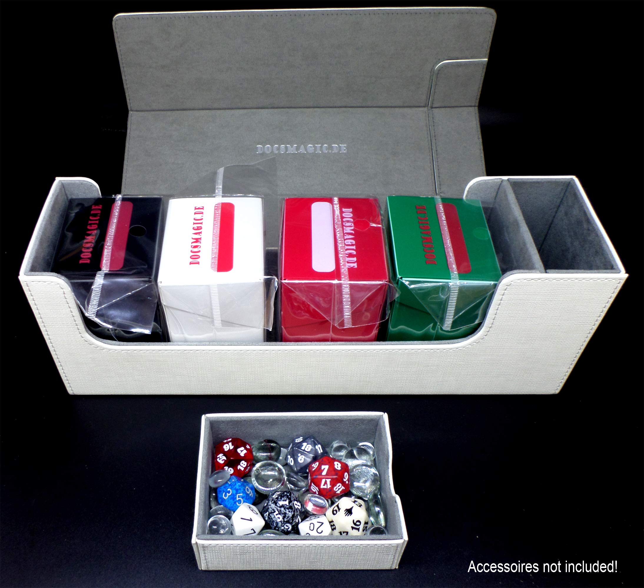docsmagic.de Premium Magnetic Tray Long Box White Medium + 3 Flip Boxes - Bianco