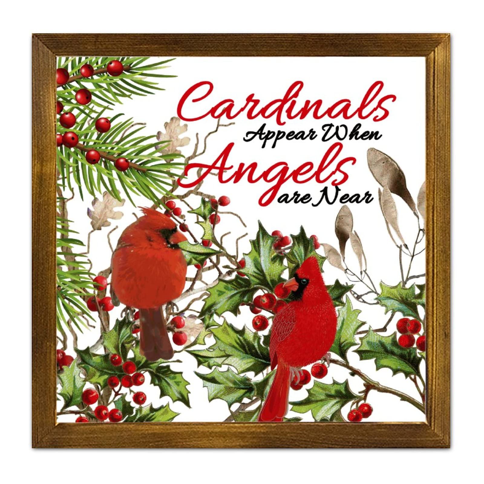 Panneau de Noël en bois Cardinals avec cadre pour décoration murale de maison 30cm