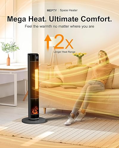 Miniatura 2 de Calentador de espacio, calentador eléctrico portátil de 1500 W con control remoto, termostato ajustable, temporizador, protección de vuelco,