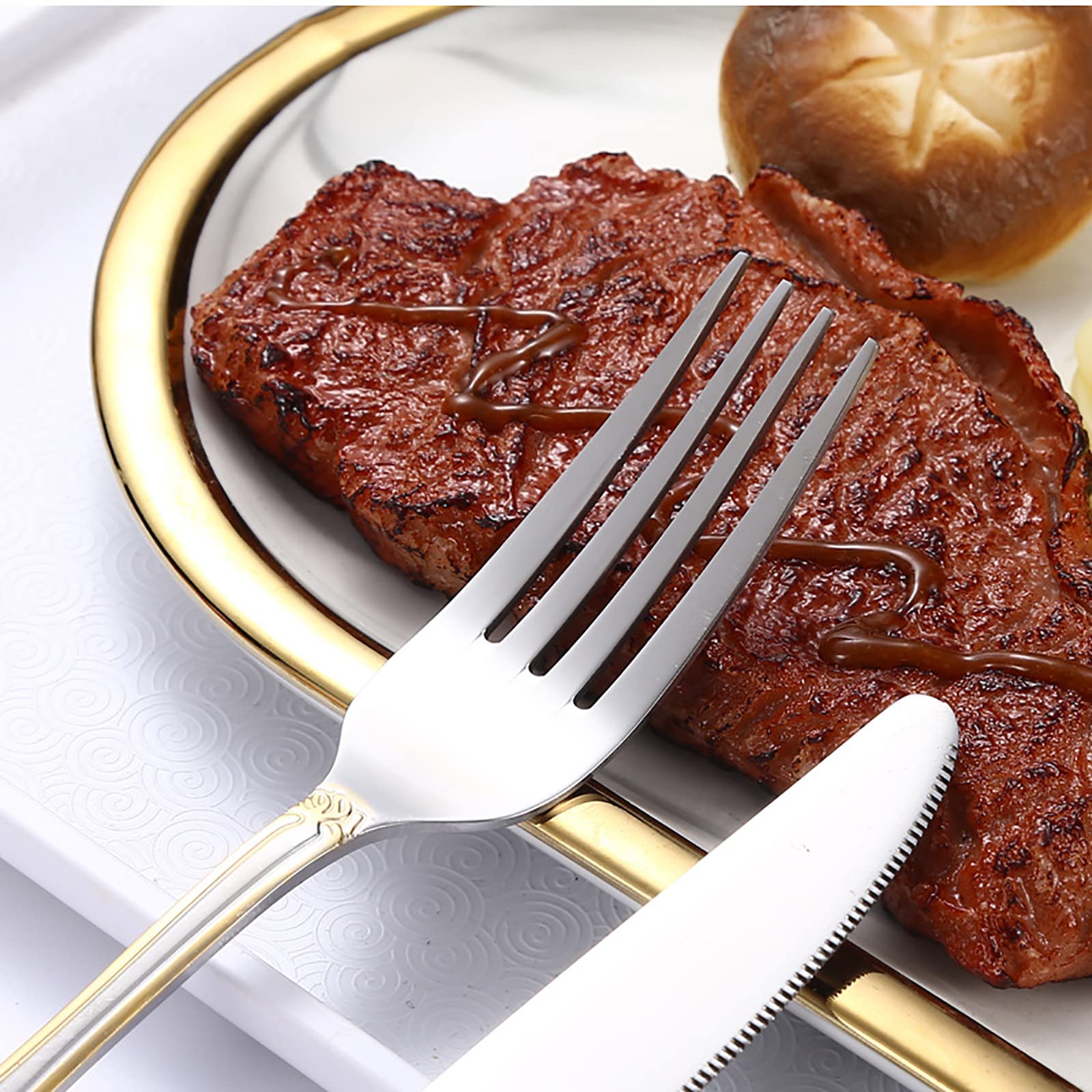 Besteck Set, Besteckset 6 Personen 24-TLG. Luxus-Besteck-Sets, Spiegelpoliertes Besteckset, Elegantes Tafelbesteck für Home/Wichtige Abendessen (6 Satz mit 24 Stück) C2