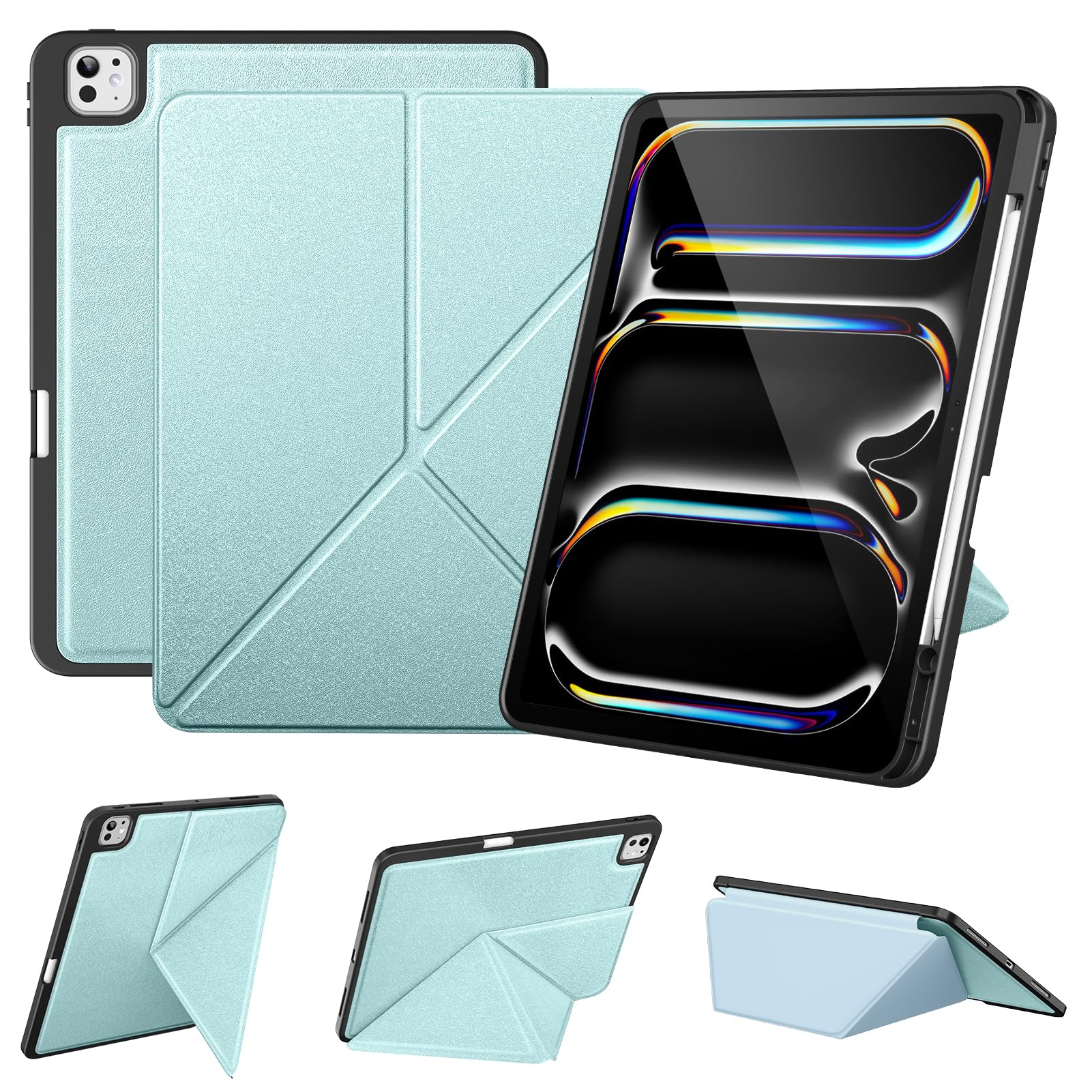 VIKESI for iPad Pro 13 Inch Case (M5/M4) 2025/2024, Origami Case with Multi fold, Multi Angle Stand, Apple Pencil Holder, Support Auto Wake/Sleep -