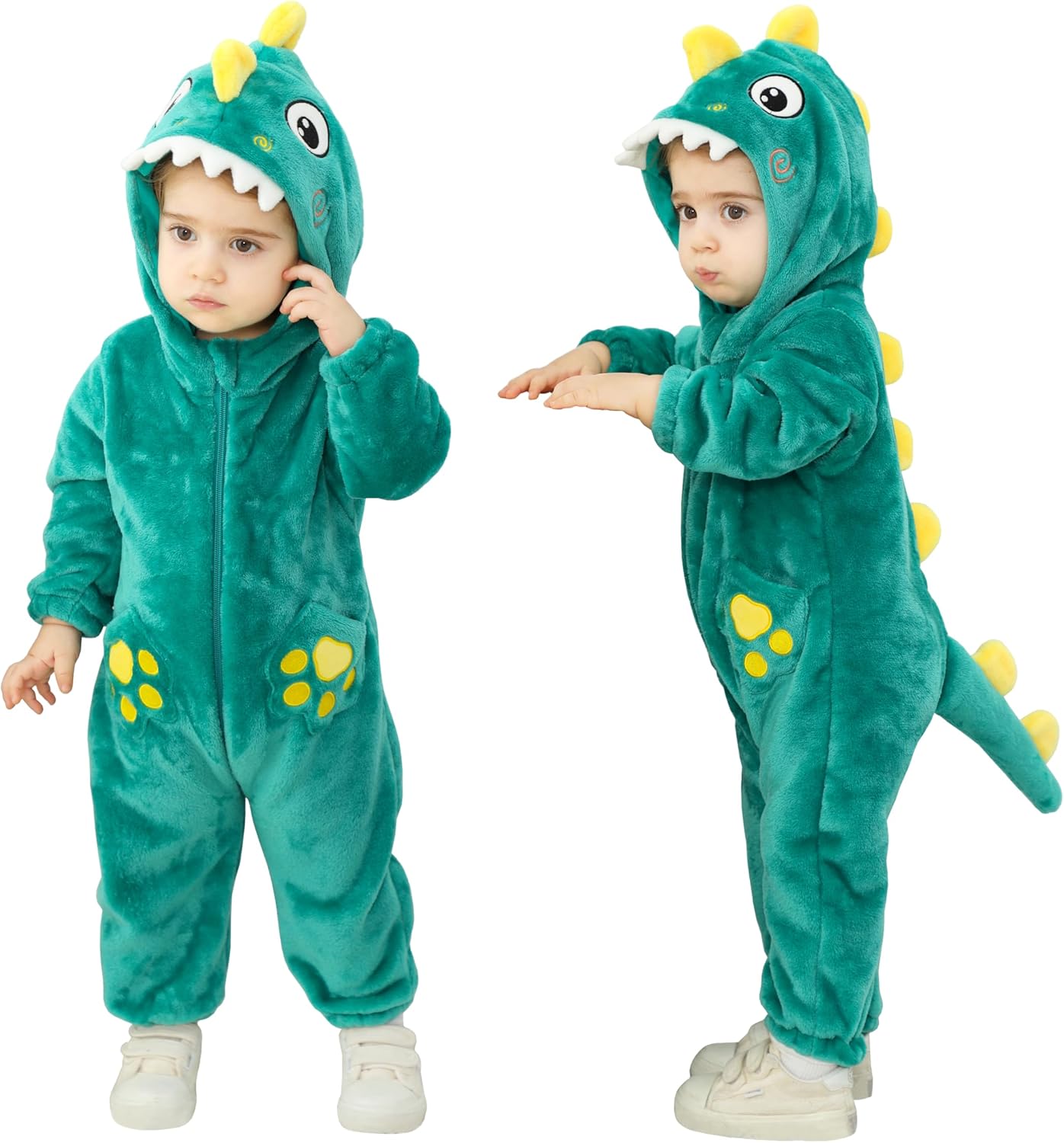 TONWHAR Dinosaur Costume for Toddler Boys & Girls, Cute Baby Animal Romper Halloween Dress Up Onesie