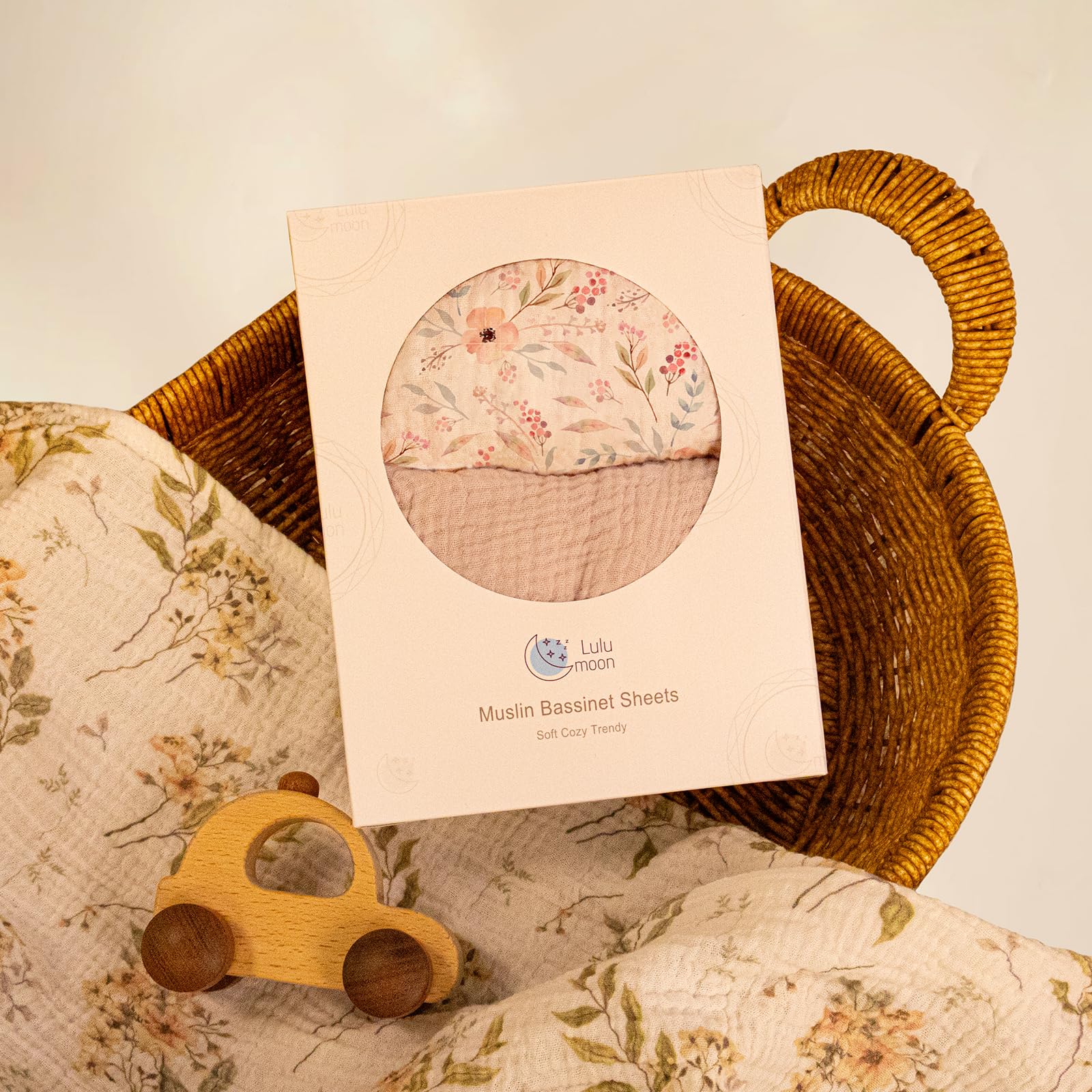 lulumoon Musselin-Bettlaken für Babys: Baumwoll-Bettlaken für Jungen und Mädchen, Stubenwagen-Matratzen-Bettlaken für ovales Rechteck oder Sanduhr (Skinpink & Pinkflower)