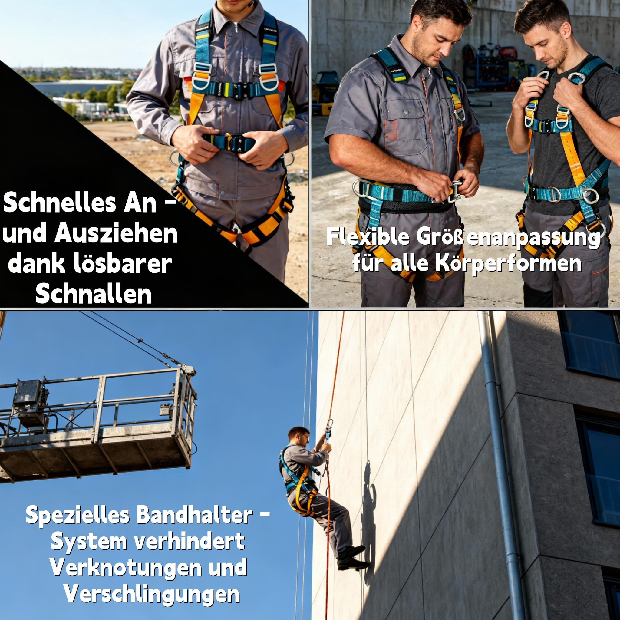 Magicbox Fallschutz Auffanggurt mit Verdickte Lendenwirbelstütze,190cm 150kg für Outdoor Baumklettern Bergsteigen Rettungsdienst Fallschutz Auffanggurt Absturzsicherung Sicherheitsgurt Set