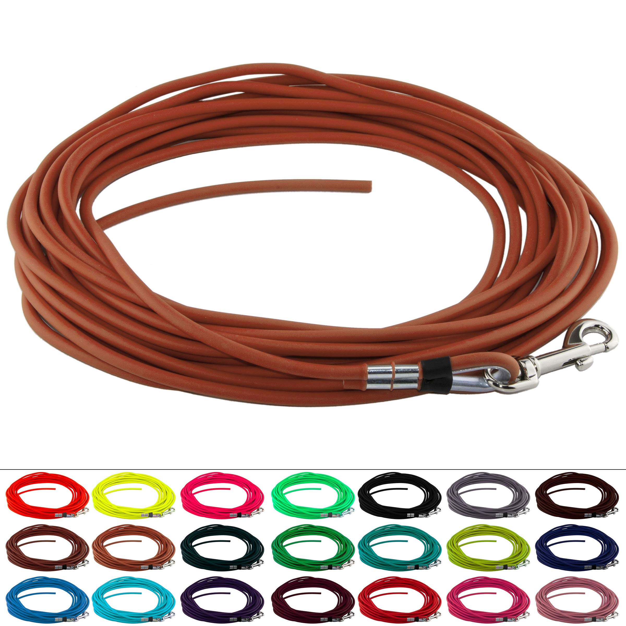 LENNIE Runde BioThane Schleppleine für Hunde von 15-25kg, Ø 6mm, 5m lang, ohne Handschlaufe, Hellbraun - 1