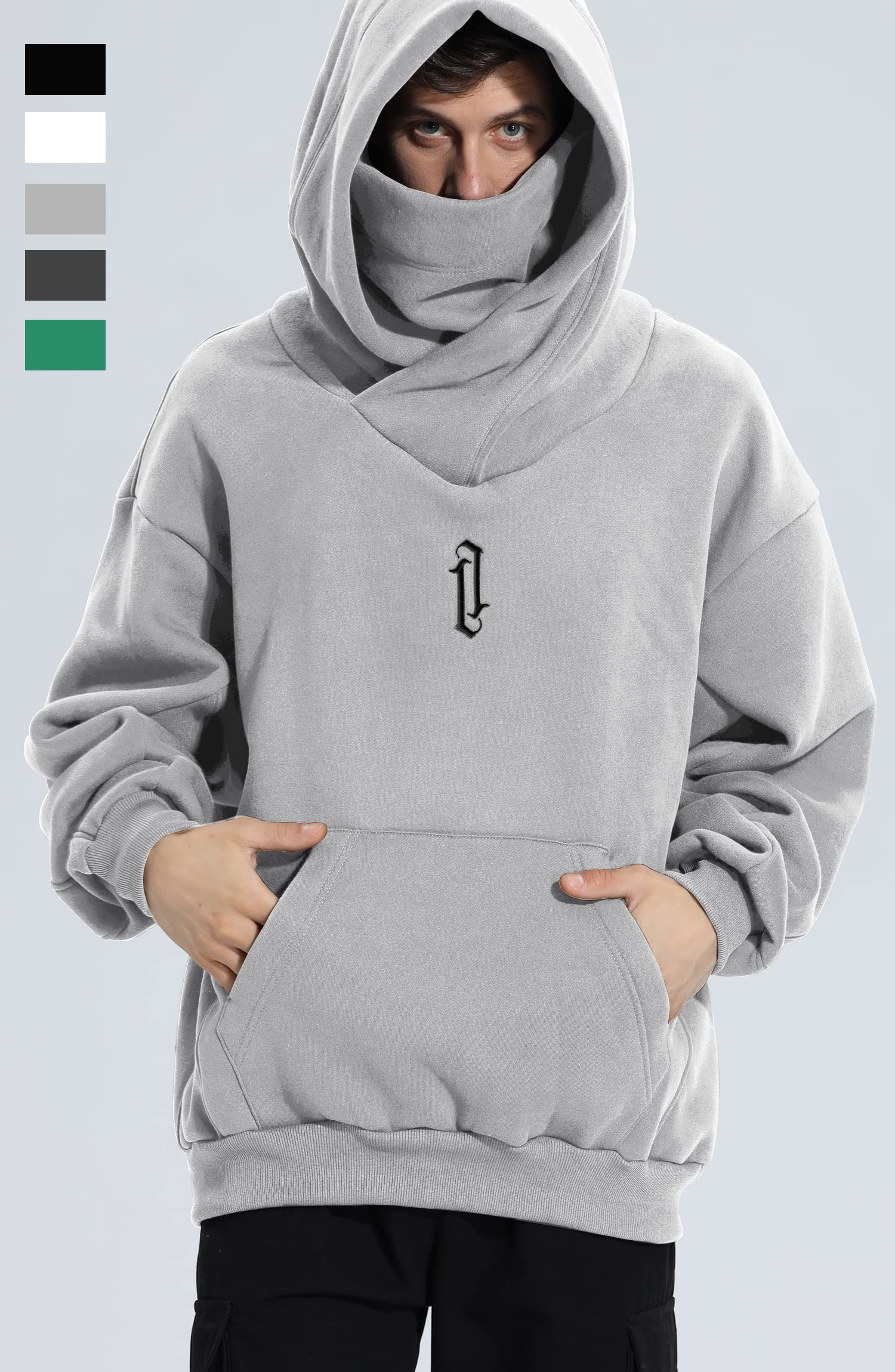 Eocicvvi Felpa Uomo con Cappuccio Collo Alto Pullover Hip Hop Stile Comoda Felpe Pile Hoodies Autunno Invernale Moda