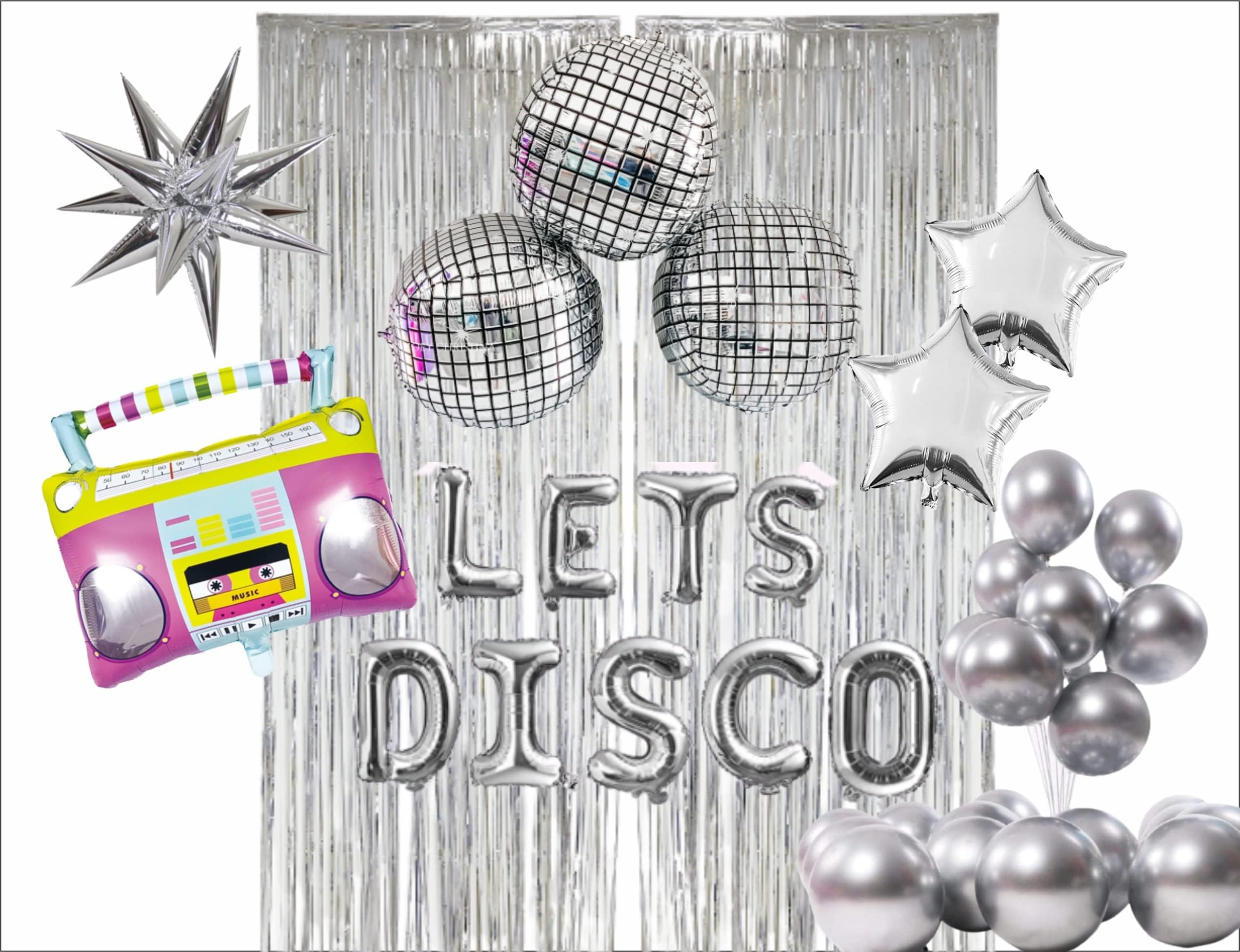 Atpata Funky Disco Theme Dance Party Foil Balloons for Disco theme Decoration (Disco Party Combo - Silver)