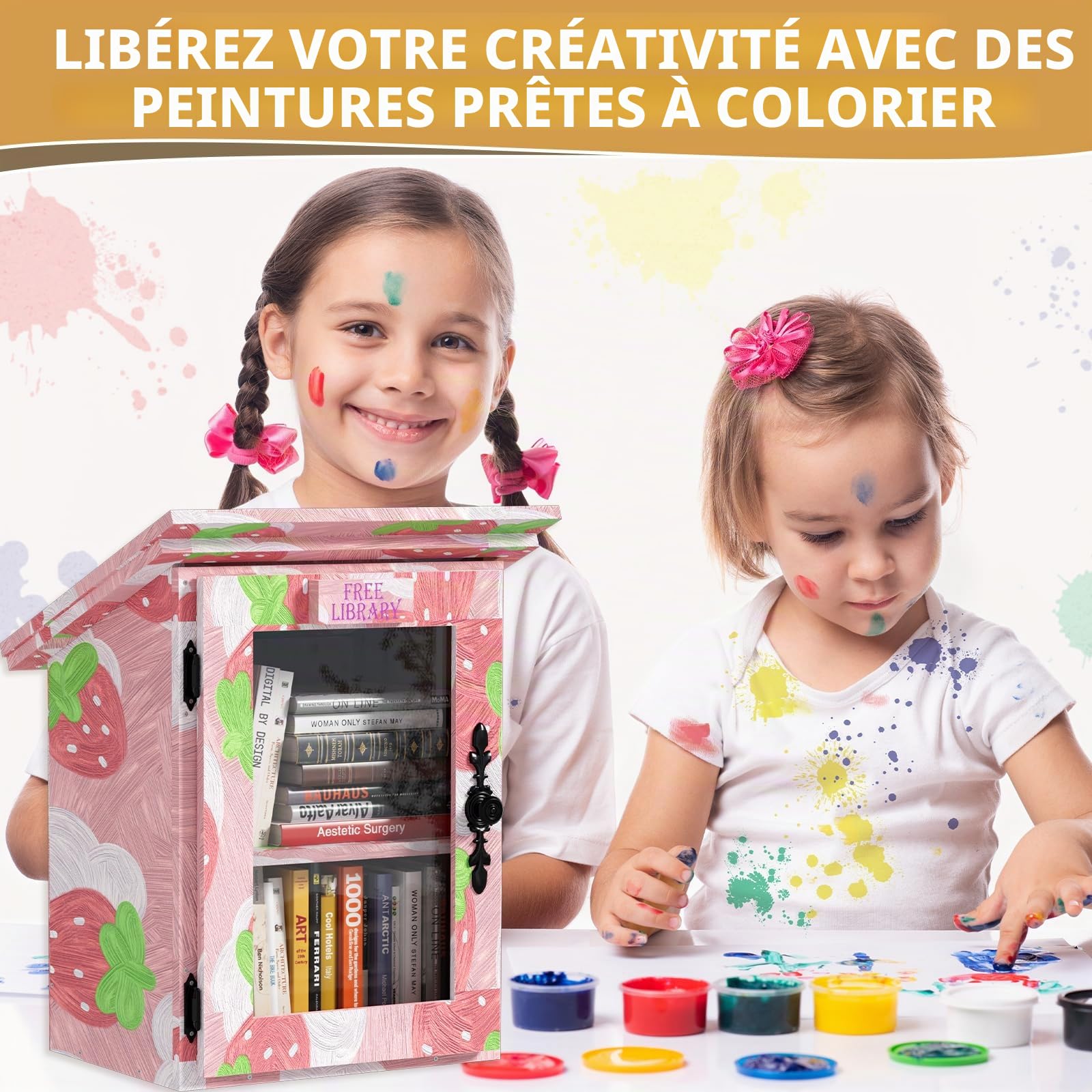 MSFE Bibliothèque Rangement Bois, Little Free Étagère à Livres en Forme de Maison, Double Petite Boîte à Bibliothèque étanche d'extérieur avec étagère, Kit de Bricolage pour Partager des Livres