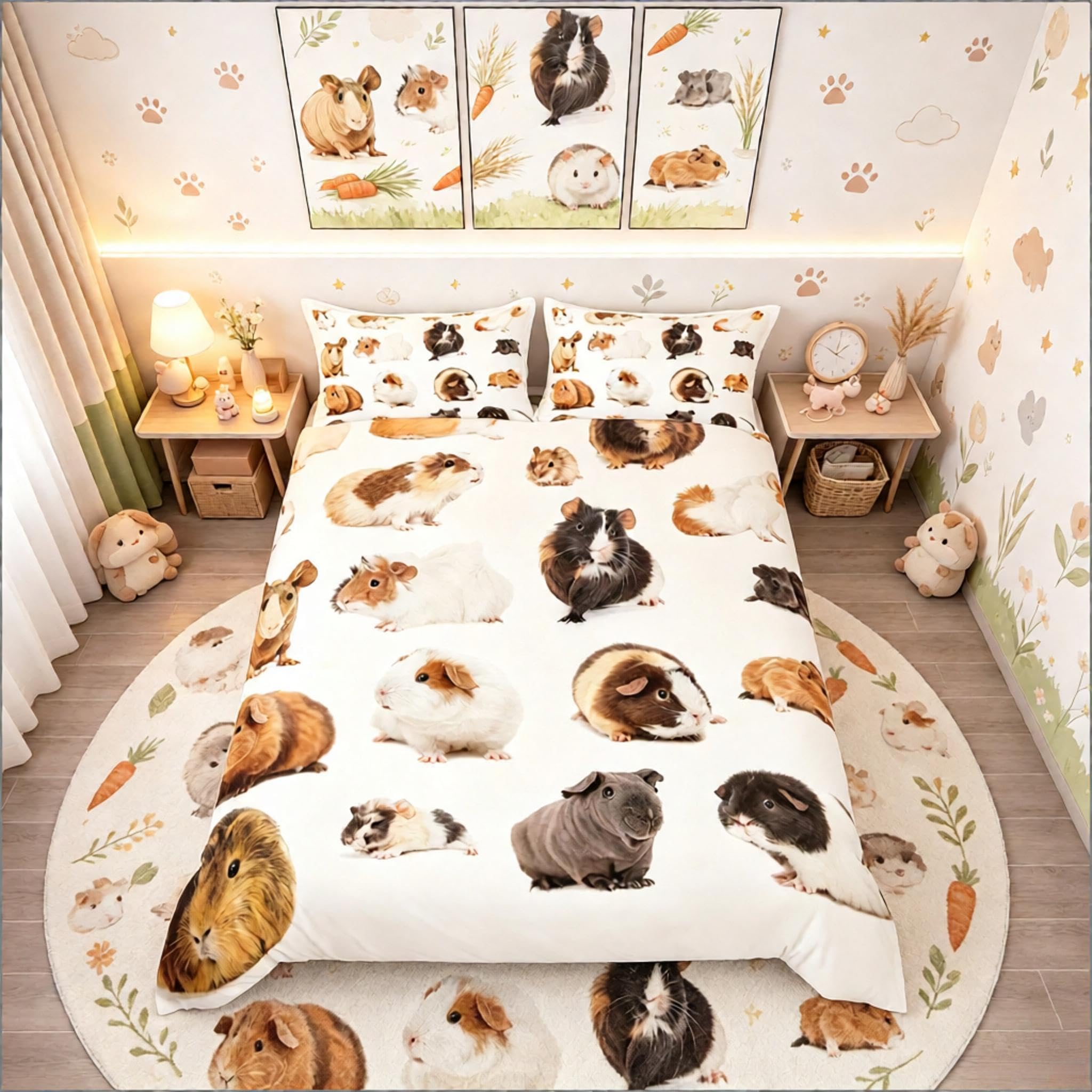 Loussiesd Cute Guinea Pig Bedding Set Kids 3D Cavy Pattern Comforter Cover Lovely Pet Printed Duvet Cover for Children Boys Girls Adults Microfiber Animal Theme Bedspread Room Decor Bedclothes Single โ image 1