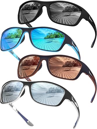 4 Pairs Polarized Sunglasses for Men Women Sports Wrap Around Shades UV Protection Running Fishing Biking Cycling