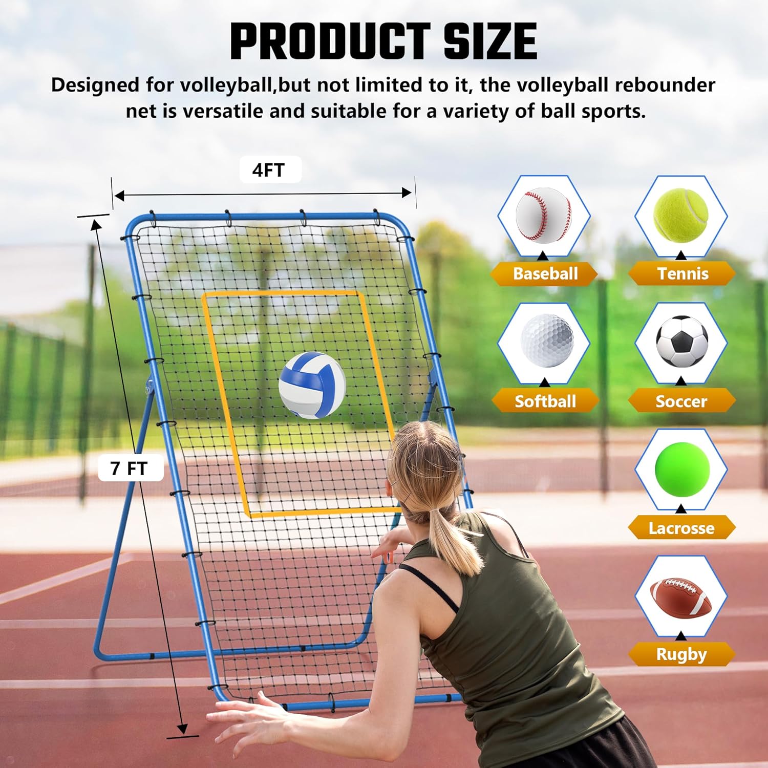 Volleyball Rebounder Net 7x4FT with Adjustable Angles for Spiking, Bumping, Passing | Foldable Training Net with Dual-Bar Frame, Ground Stakes & Carry Bag for Indoor Outdoor Volleyball Practice - Image 2