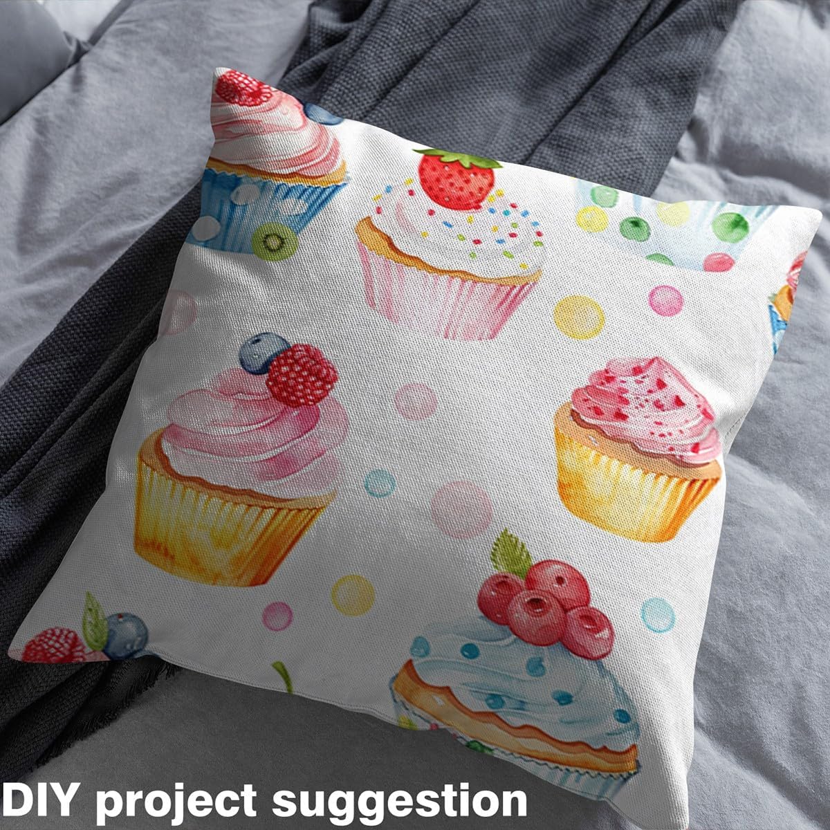 Delicious Desserts Outdoor Fabric by The Yard,Ice Cream Fruits Cup Cake Fabric by The Yard for Teens Craft Lover,Colorful Dot Design Upholstery Fabric for Quilting Sewing Supplies,3 Yard