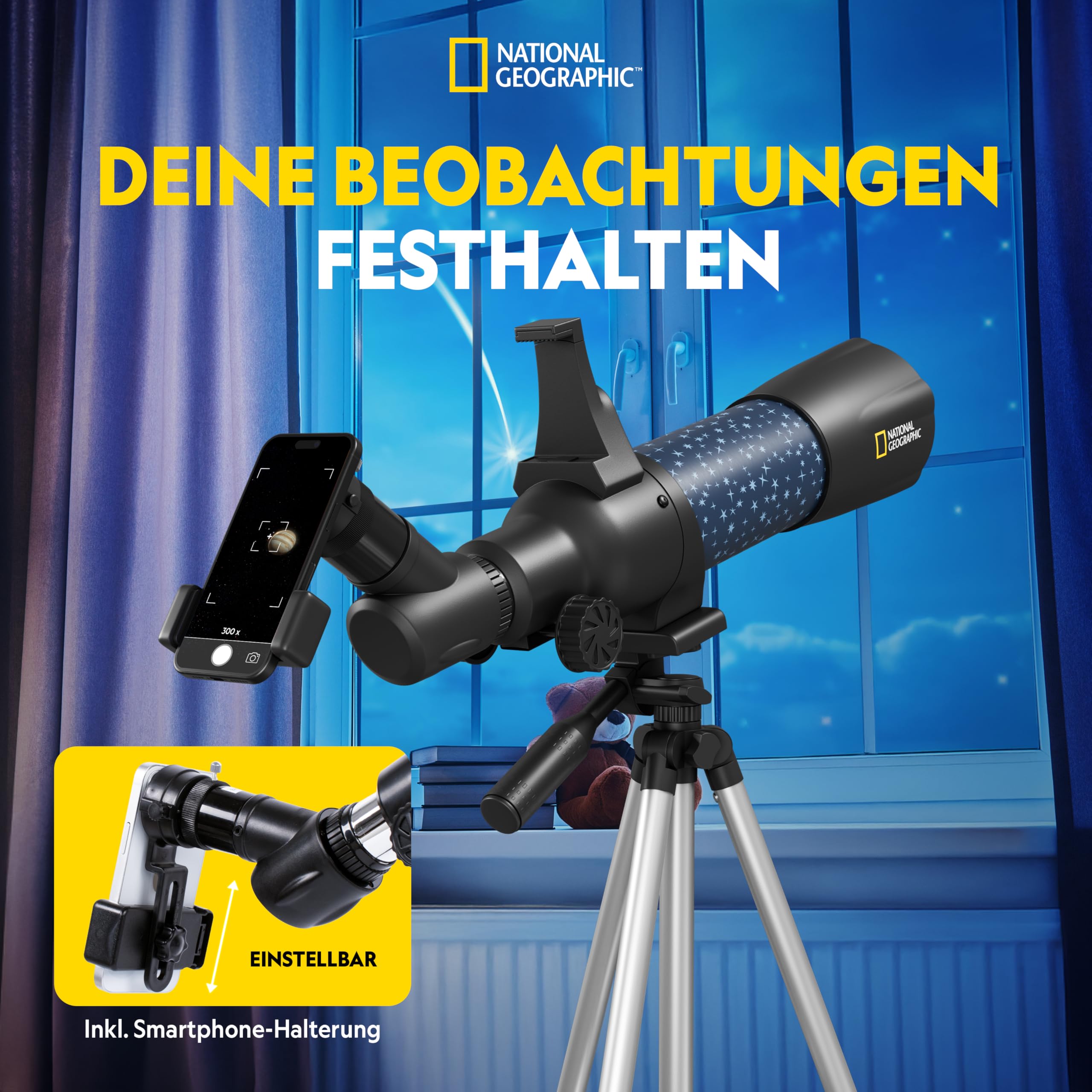 National Geographic Inteligentny teleskop AR dla dzieci ze statywem, plecakiem, uchwytem na smartfon i aplikacją rozszerzonej rzeczywistości