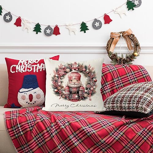 Miniatura 4 de GAGEC Fundas de almohada navideñas de 18 x 18 pulgadas, corona de cascanueces, fundas de almohada rosadas, fundas de almohada de Navidad para