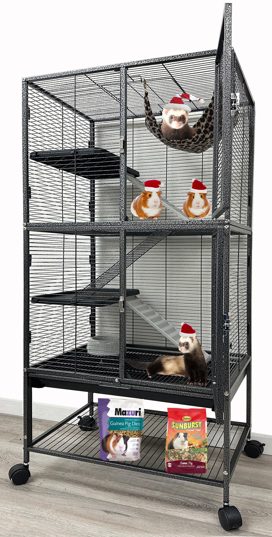 Large Two Story Deluxe Double Unit 4-Floor Small Animal Critter Durable Cage Tight 1/2-Inch Bar Spacing Feisty Ferret Hammock Squirrel Chinchilla Rat