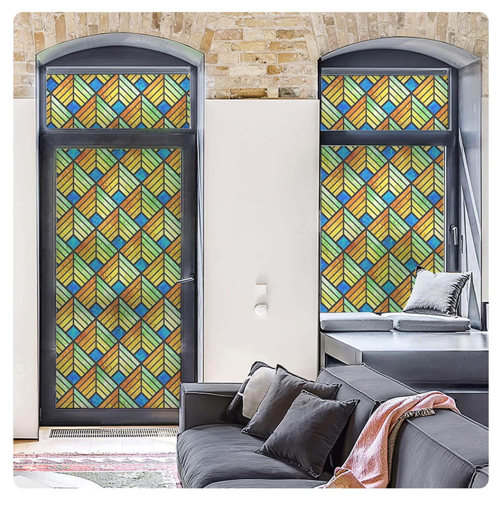 Buntglas-Fensterfolie, Privatsphäre, dekorativ, Milchglas-Fensteraufkleber, Anti-UV, Kirche, Buntglas-Fensteraufkleber, statisch haftend, Sichtschutz, Fensterfolie, blickdicht, 140 x 60 cm