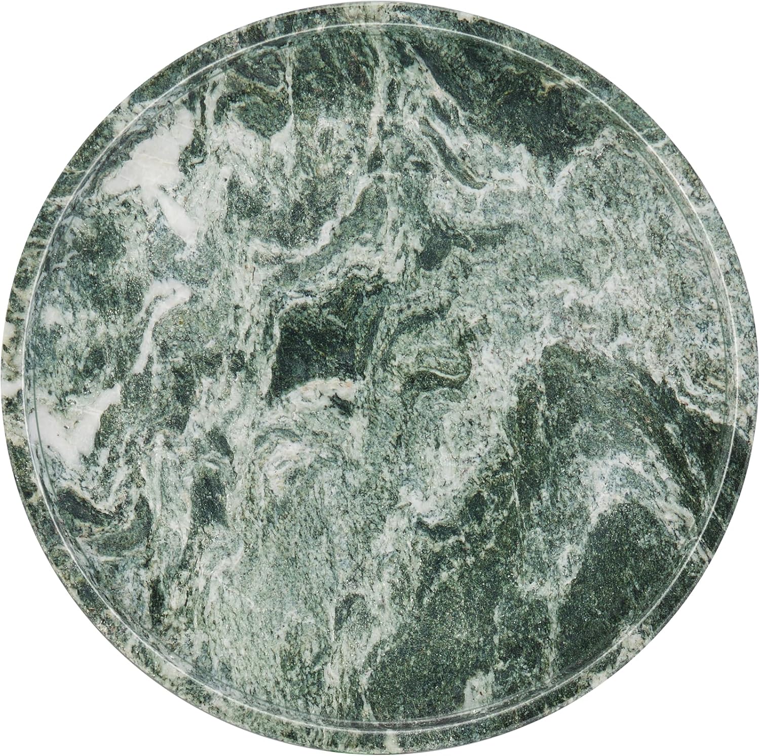 Koville Luxury Italian Natural Marble Round Serving Tray, 11.8" Genuine Stone, Verde Remeggiato