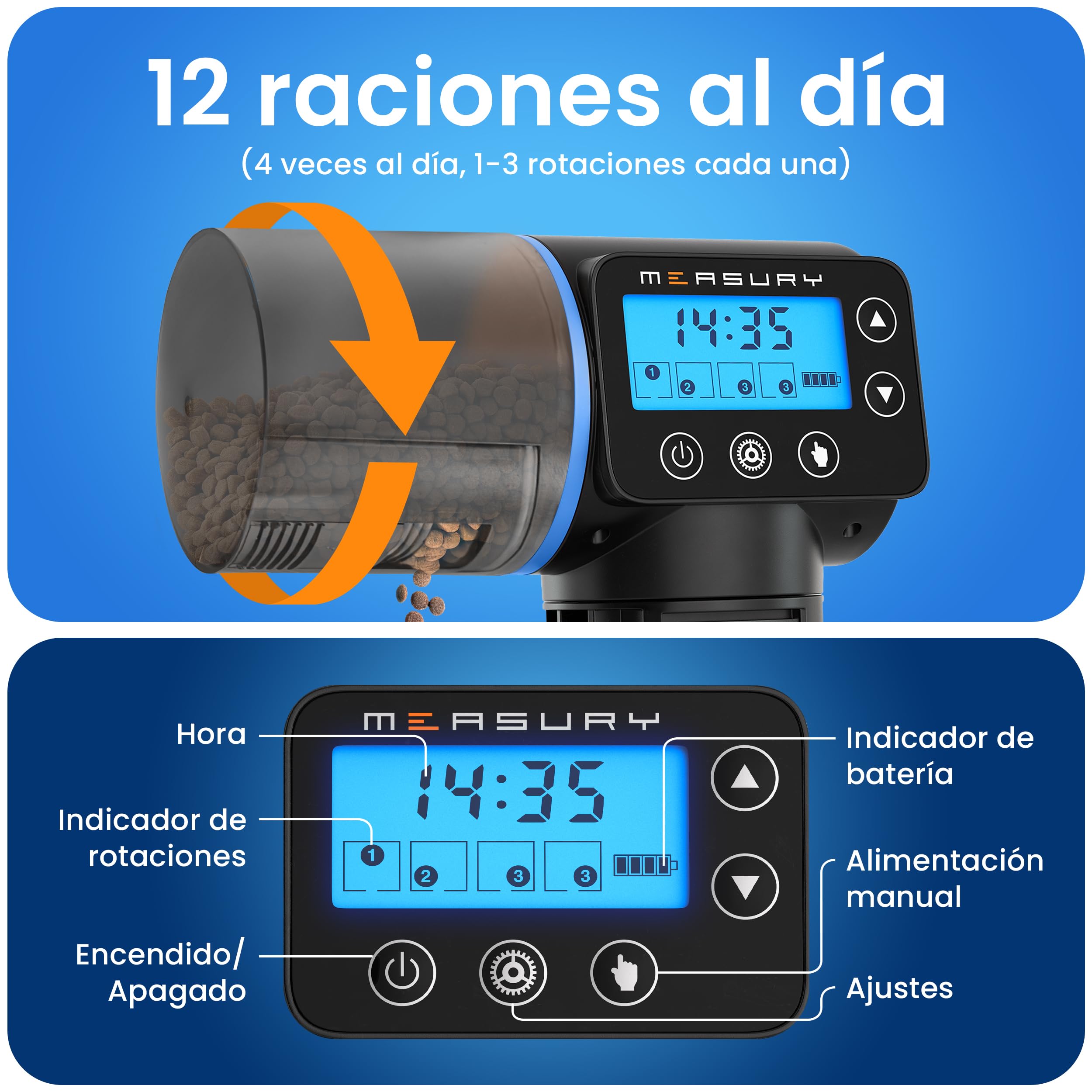 Measury Comedero Automatico Peces, Alimentador automatico Acuario hasta 4 Veces al día, Dispensador Comida Peces
