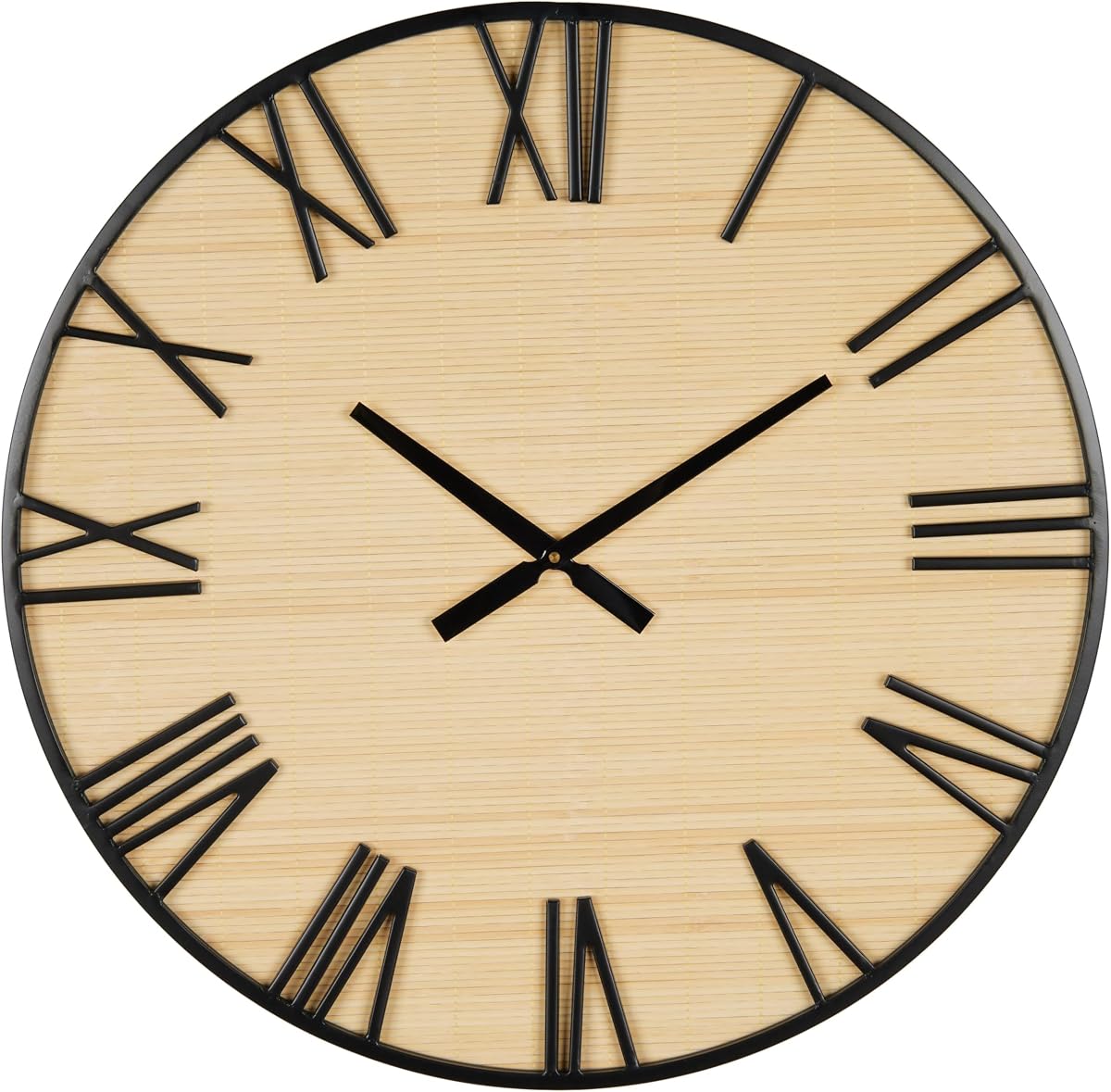 Deco 79 Reloj de Pared de Madera, Reloj de 28" x 2" x 28", Marrón Claro | Decorativo para el hogar con Marco y números de Metal Negro Reloj de Pared de Gran Tamaño