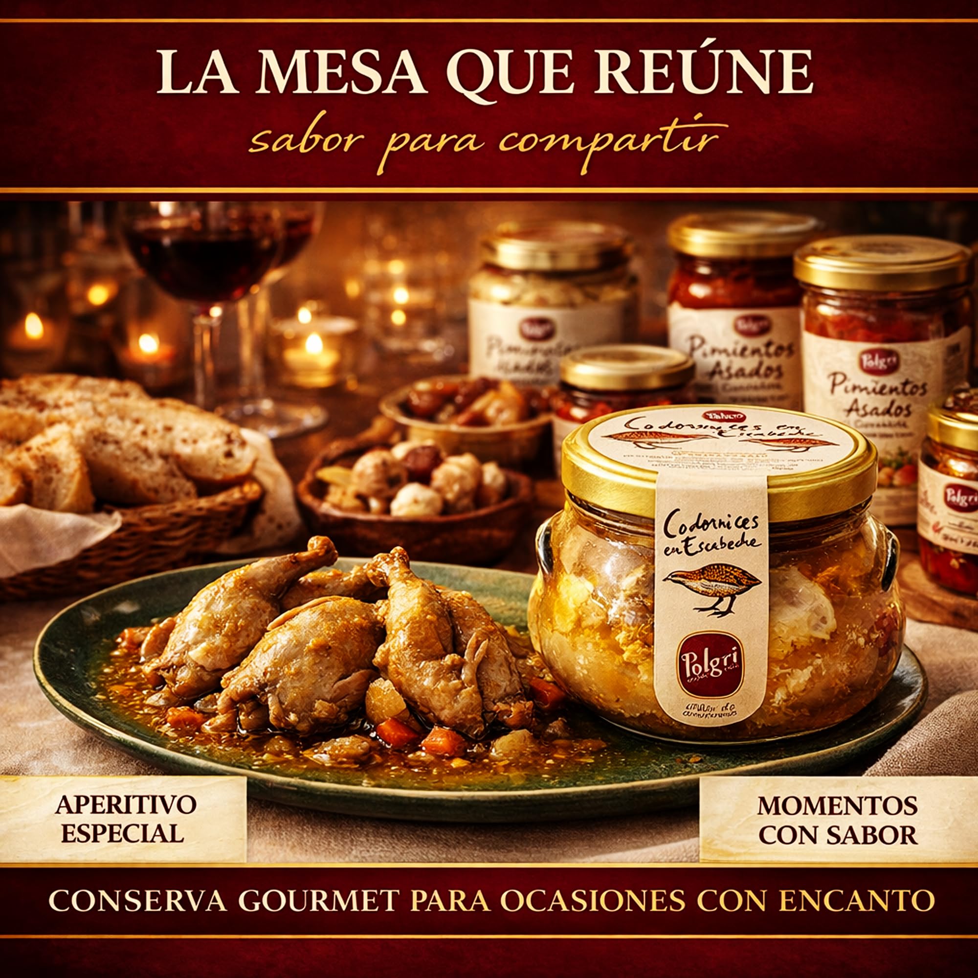 POLGRI Codornices en Escabeche Conserva Gourmet Carne de Caza con AOVE 2 Codornices Tarro de Cristal 640 ml Aperitivo Premium Receta Manchega Lista para Servir Tapa Gourmet Artesana