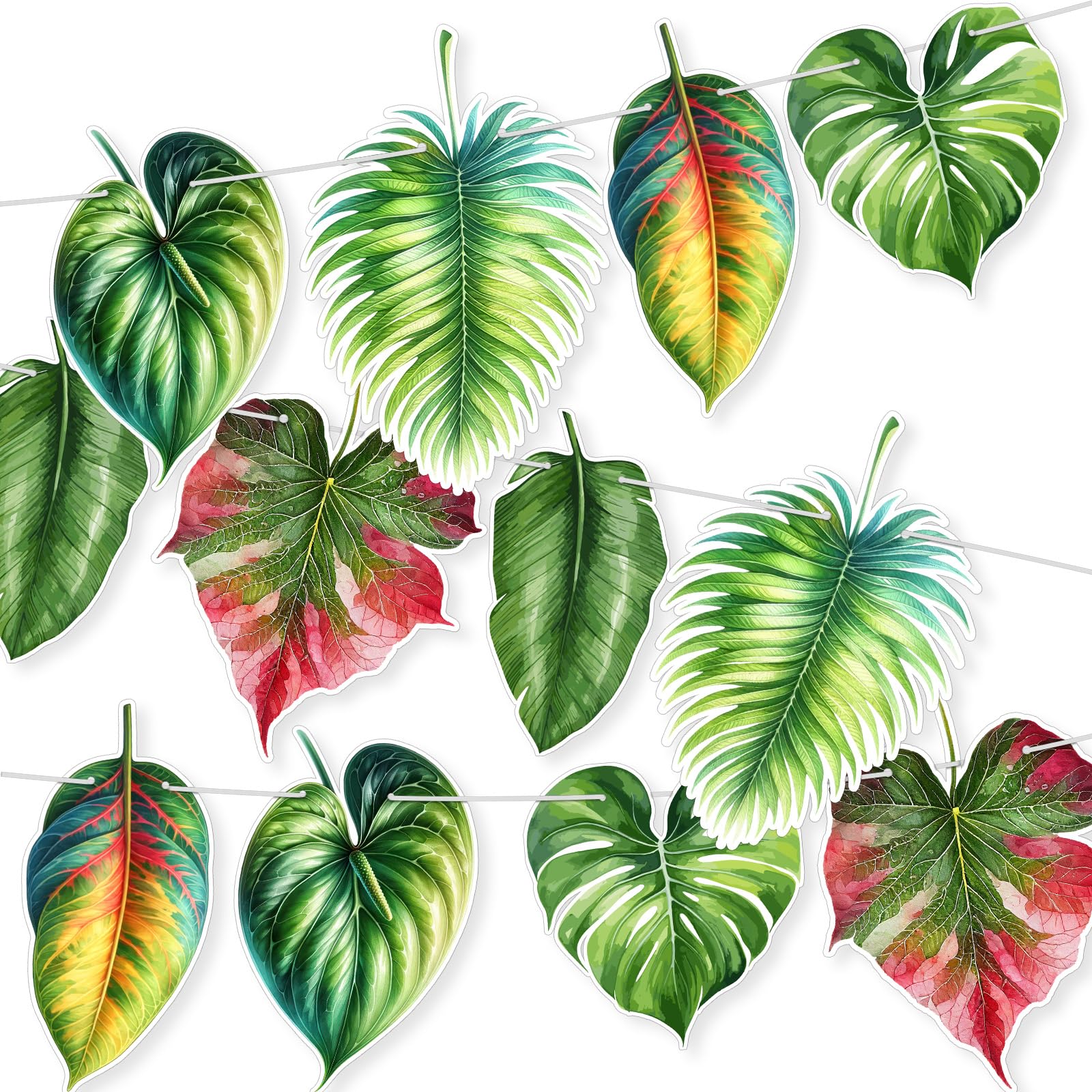 Yeaqee 2 Pcs Tropical Palm Leaf Banner Garland Double-sided Summer Green Palm Waterproof Hawaiian Birthday Party Paper Backdrop Decoration for Luau Tropical Bachelorette Birthday Wedding Baby Shower