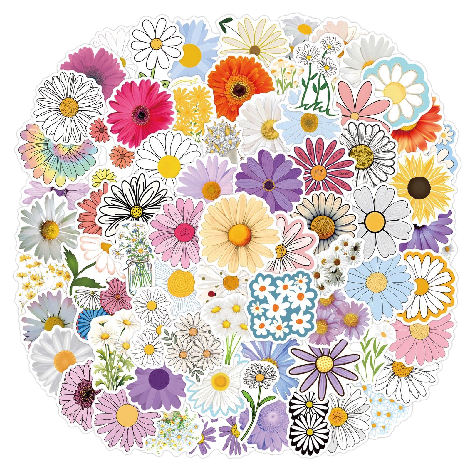 110 Pcs Daisy Scrawl Stickers for Guitar,Bicycle,Laptop,Water Bottles,Skateboard,Computer,FlowerCute Style Stickers Waterproof Vinyl,Graffiti Decoration for Girls Boys Children Teens - Image 4