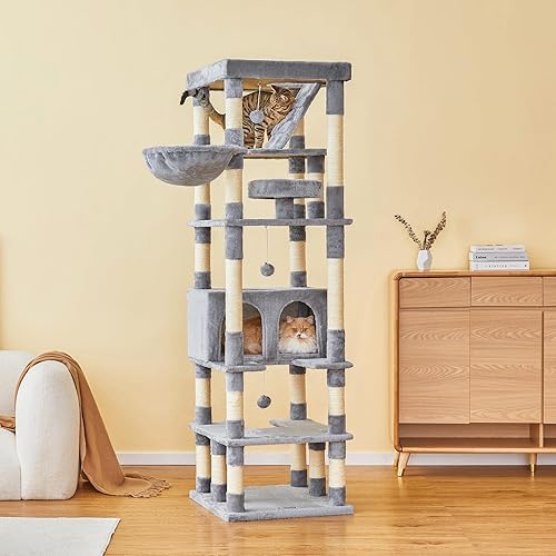 Miniatura 9 de MWPO Árbol grande para gatos de 74.8 pulgadas con postes rascadores cubiertos de sisal y condominio, torre alta para gatos, muebles
