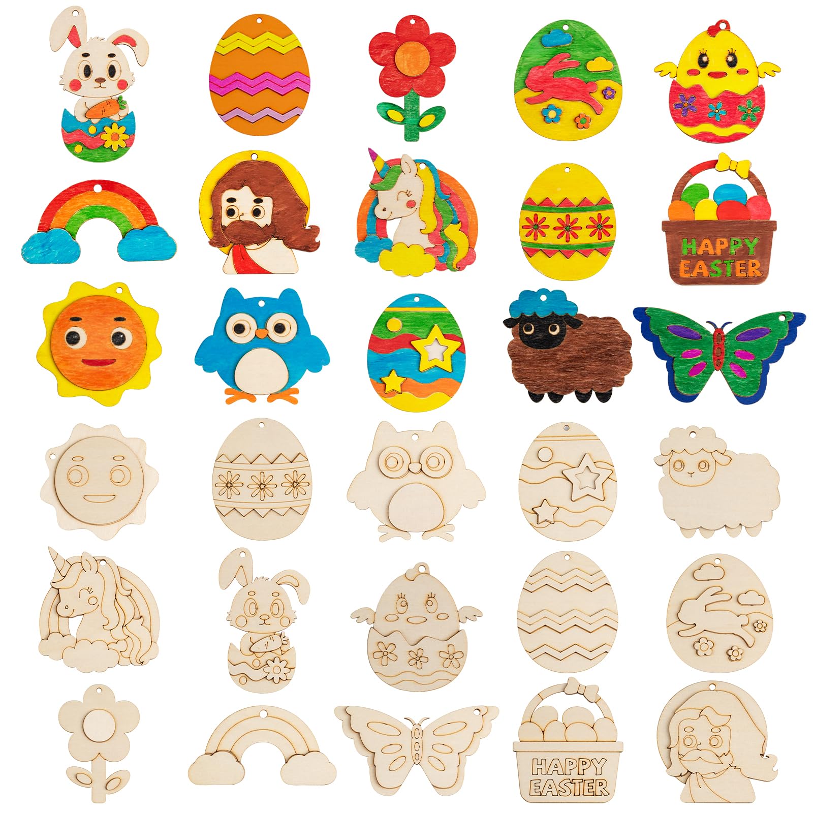 Eleanore's Diary Kids Wooden Painting Kit, 15pcs Wooden Magnet Arts & Crafts Painting Kit, DIY Creativity Painting for Easter Stuffers Party Favors Birthday School Family Crafts Gifts for Boys Girls
