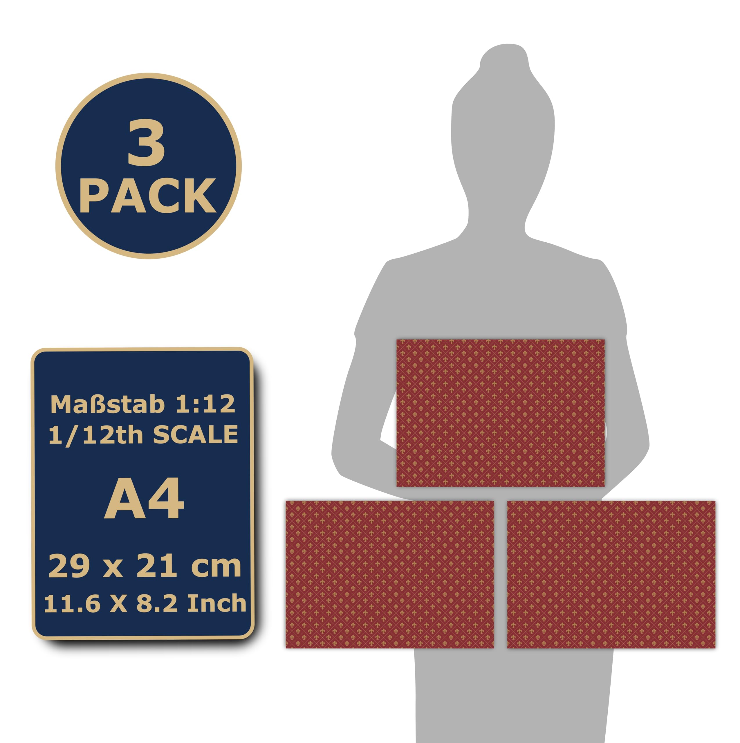 Papier Peint Ancien Lot De 3 Papiers Peints Autocollants Pour Maison De Poupée - Échelle 1:12 Style Victorien Et Ancien - Motif Lilibet Motif Victorien Ancien