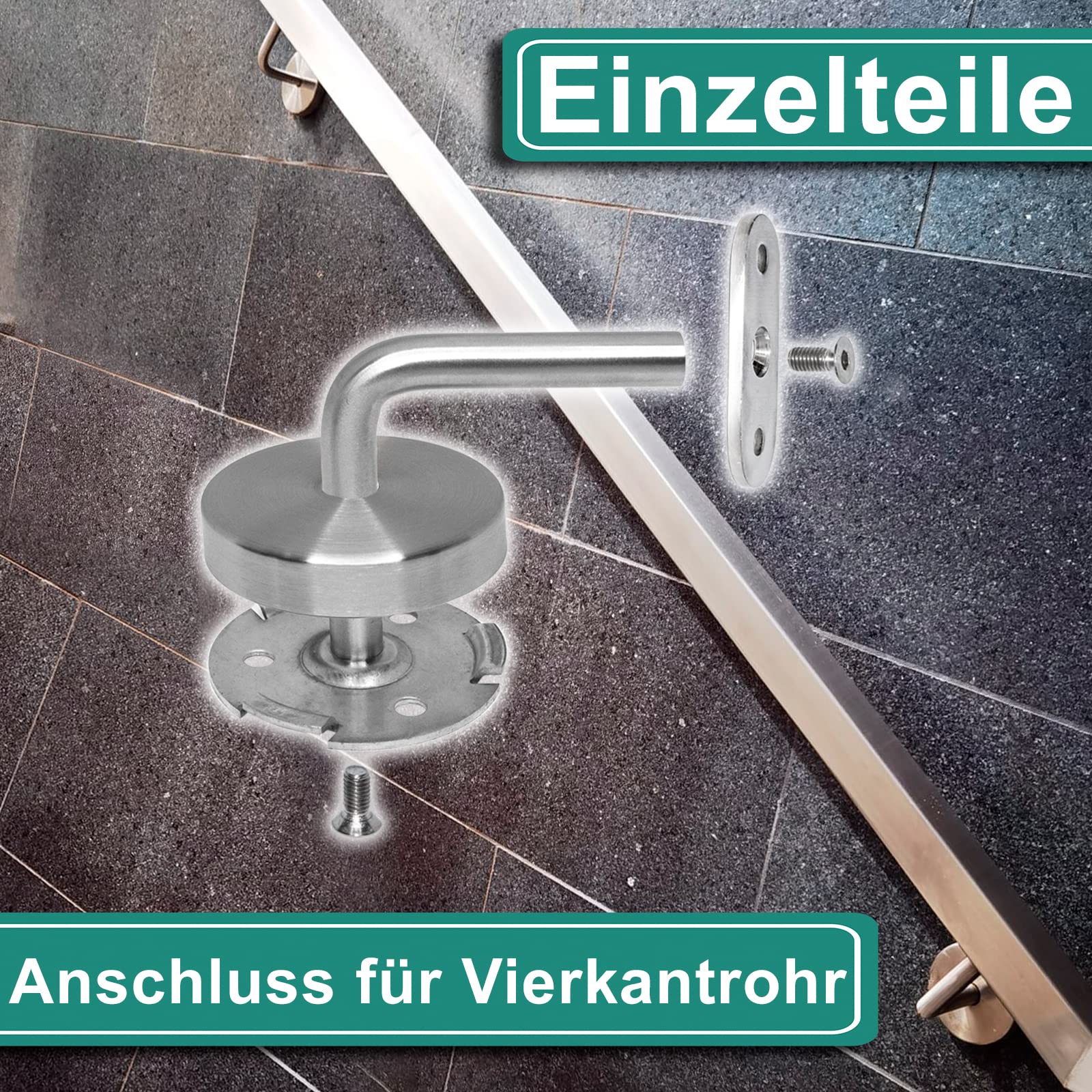 PRIOstahl Leuninghouder, leuningdrager, wandhouder, leuningsteun, 4 x trapleuning, 42,4 mm, voor ronde buizen aan de muur om vast te schroeven, met 3-gatbevestiging van roestvrij staal, V2A