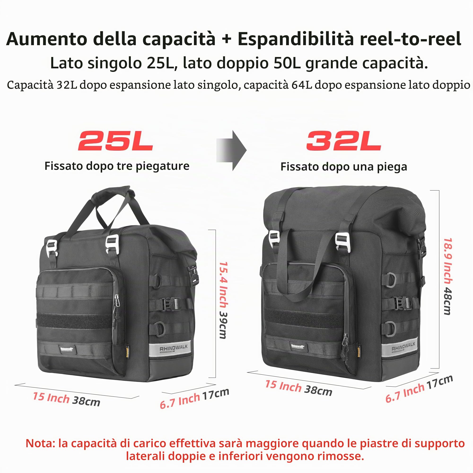 ENJOHOS Borse Laterali Moto Extensible 25-32L Borsa Moto Posteriore Laterale Impermeabile Borsa Sella Motos da Viaggo Borse Morbide Valigie Laterali Motos con Tracolla per Campo Outdoor (Nero-1 Pezzo) | ENJOHOS Borsa laterale per moto, espandibile, 25-32