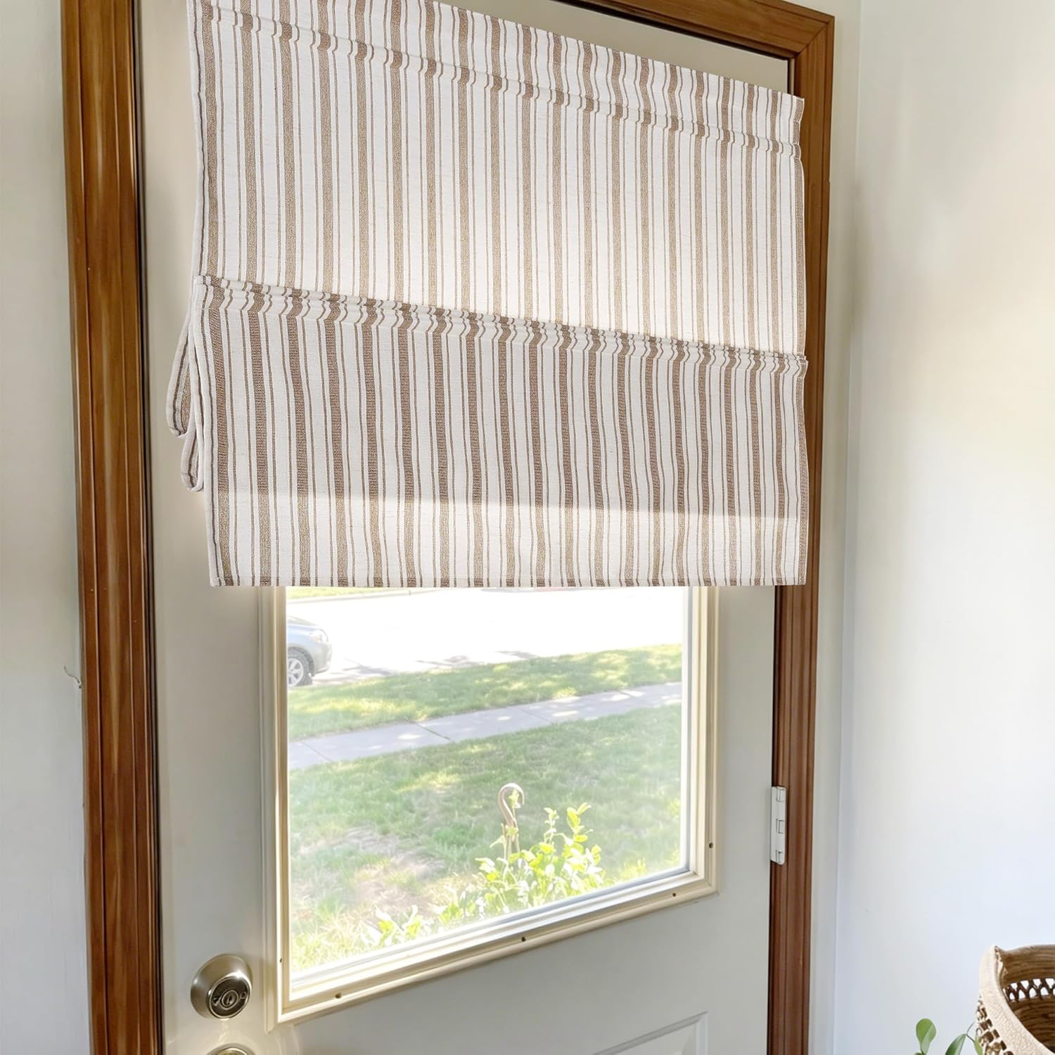 StangH Tan Linen Blend Stripe Roman Shades for Bedroom, W36 x L64, 1 Panel