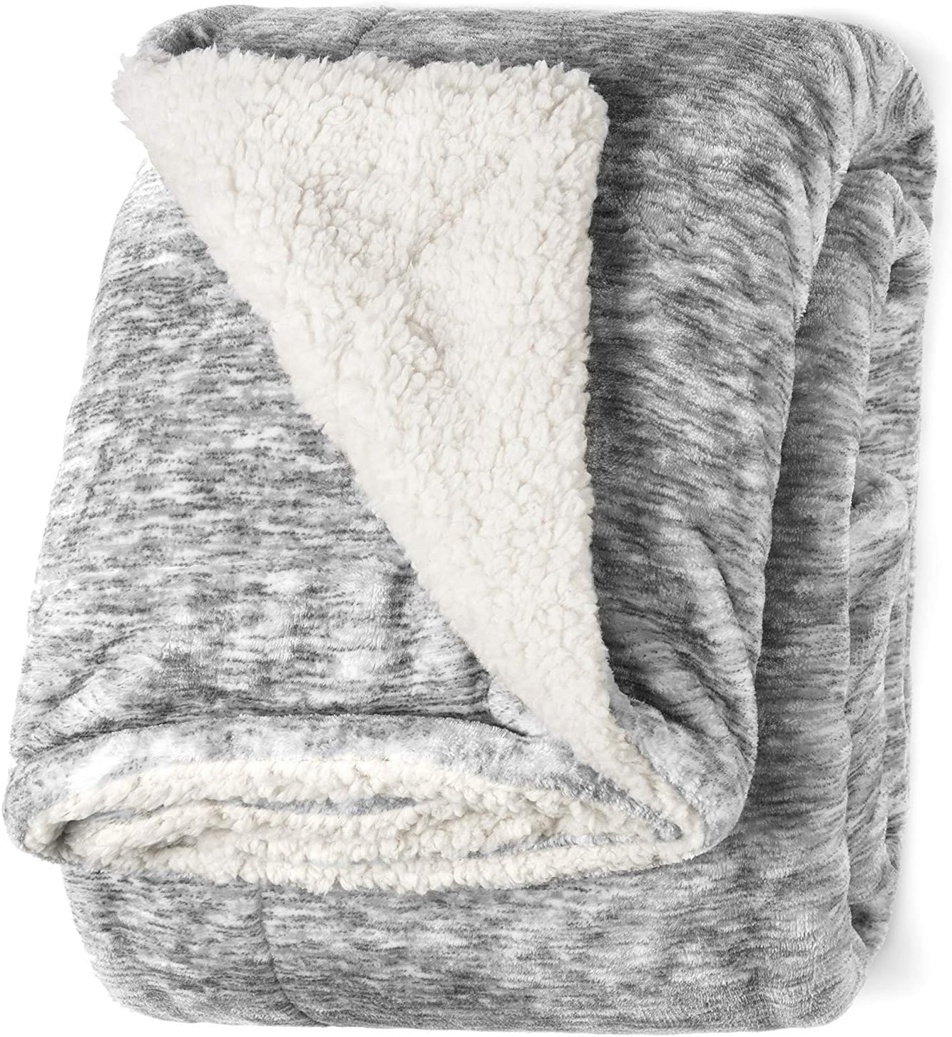 Life Comfort Microfiber Plush Polyester 60โx70โ Large All Season Blanket for Bed or Couch Ultimate Sherpa Throw, Gray Quartz