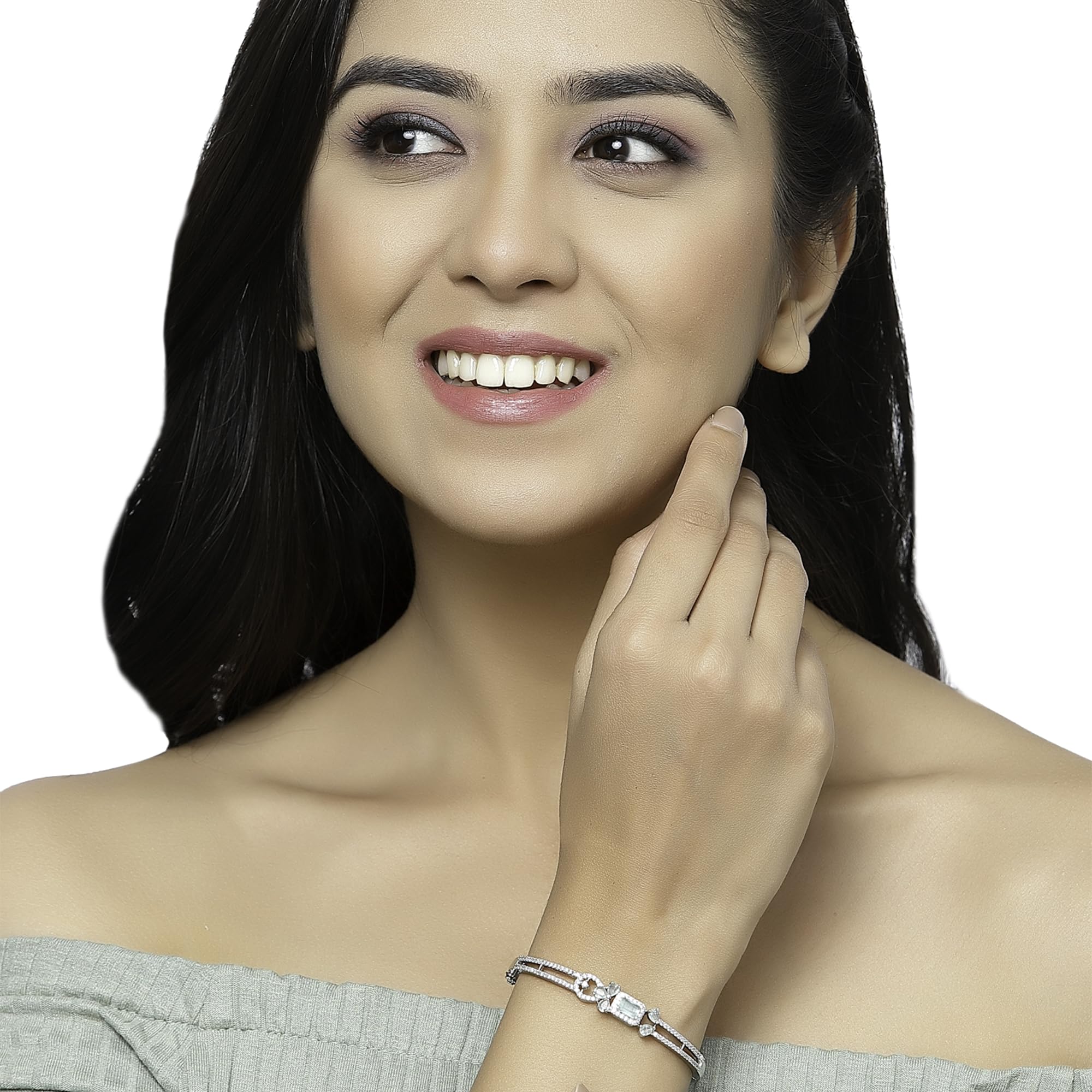Rhodium-Plated Flower Patterned Kada Bracelet