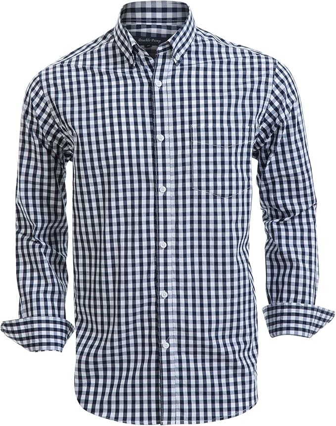 Double Pump Mens Button Down Shirts Cotton Long Sleeve Shirts Regular Fit